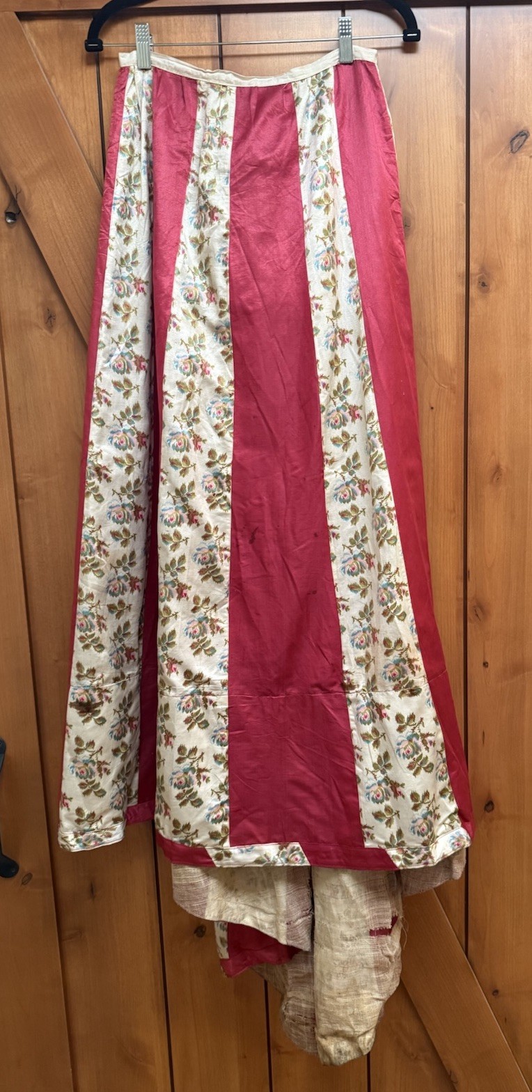 Antique Victorian Edwardian Red & Floral Silk Evening Skirt W/ Train As-Is