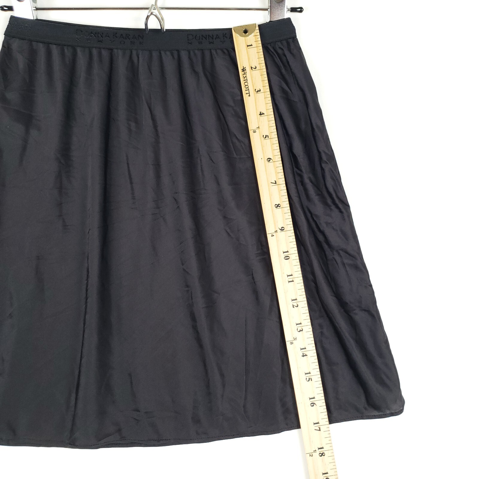 Vintage Donna Karen Intimates Nylon Half Slip Small Spell Out Band Black 17 in