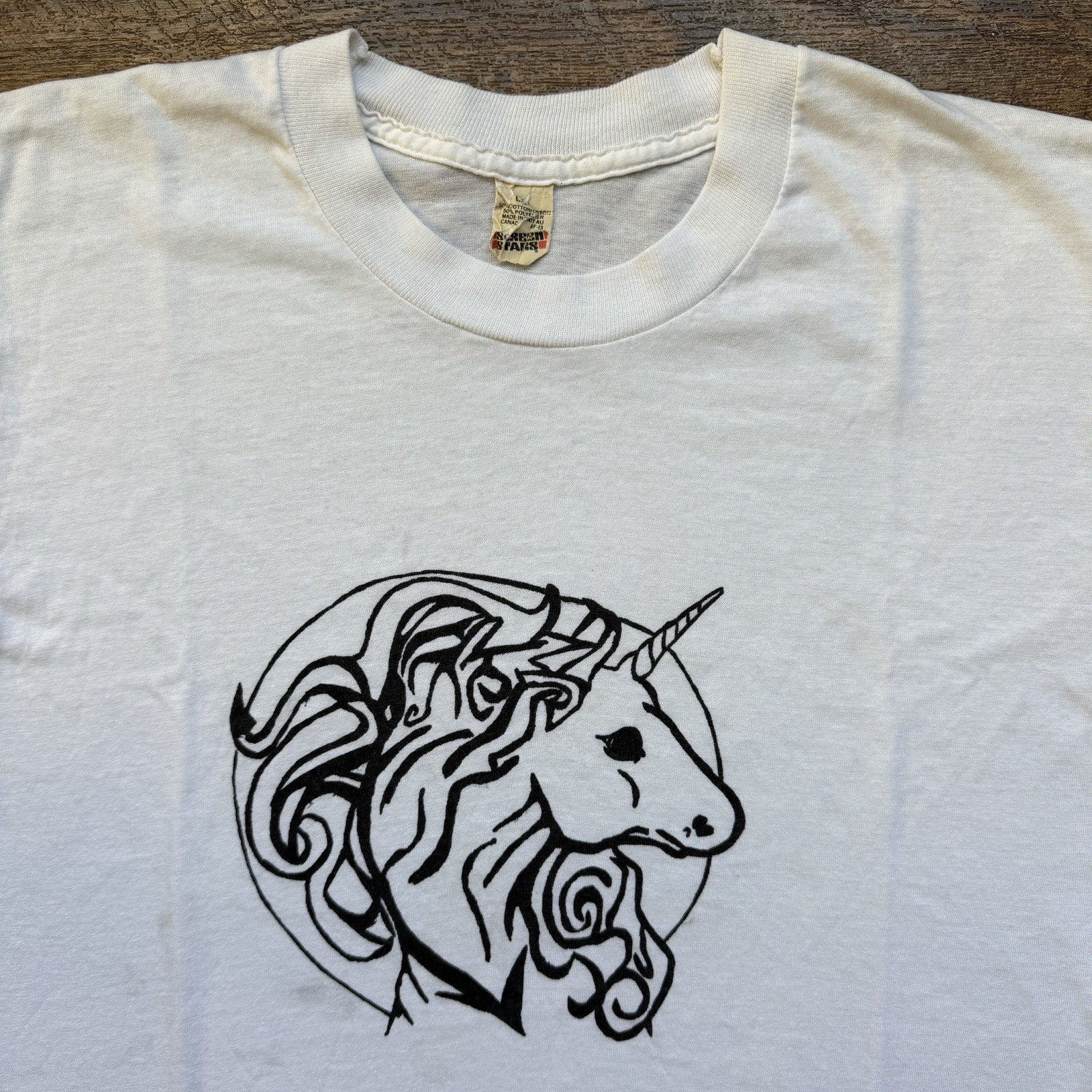 Vintage 80 Mens M/L Screen Stars Unicorn Head Mystical Indie Stoner Shroom Tee