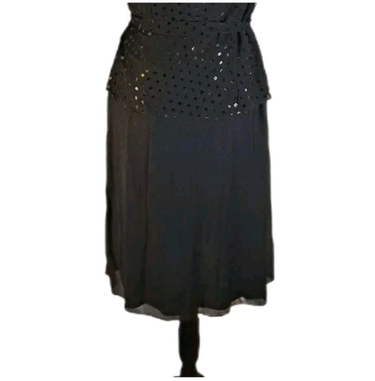 Vintage 70s 80s Another Thyme Black Sequin Cocktail Wedding Party Dress Sz 6