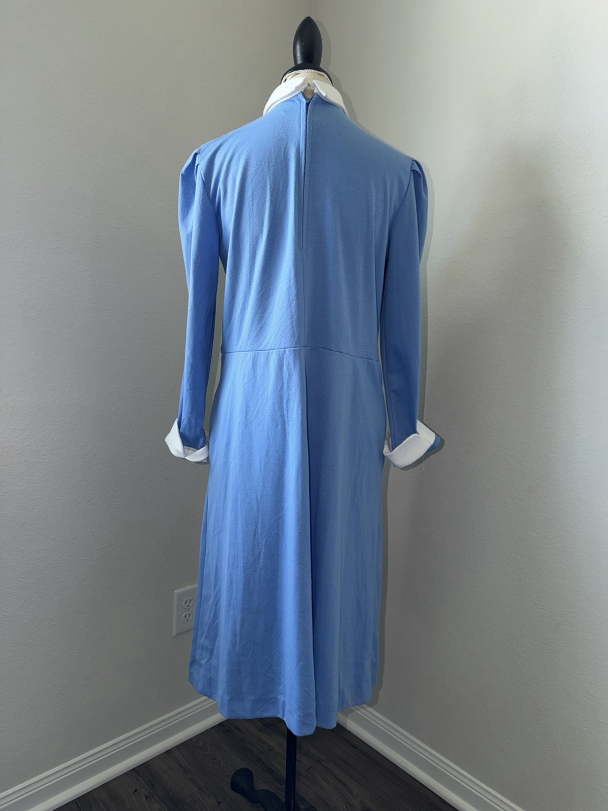 The Shirtdress Sears Blue & White Collared Long Sleeve Shift Dress Petite 14P