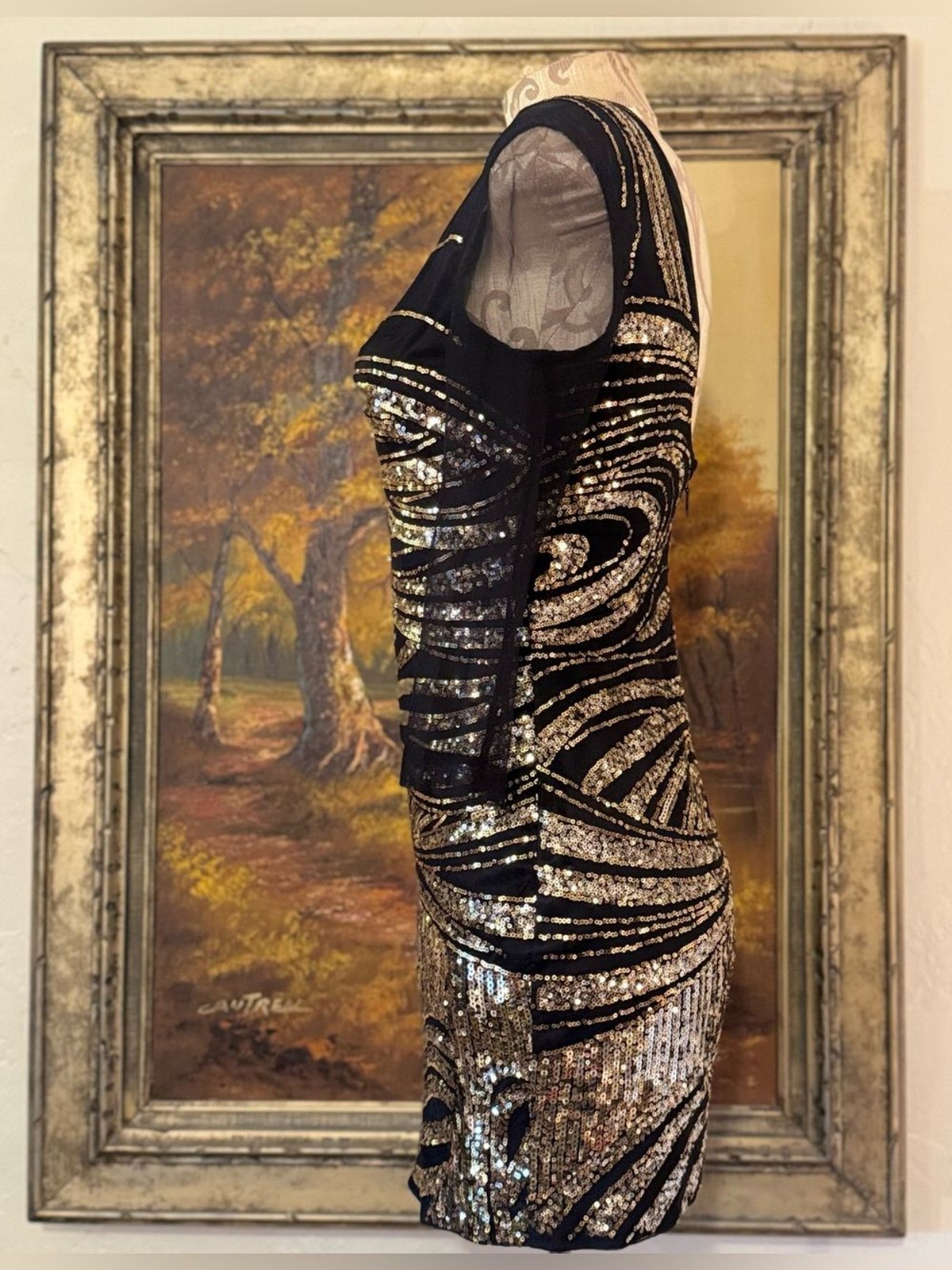 bebe 00s Y2K Black and Gold Sequin Mini Cocktail Dress – XS