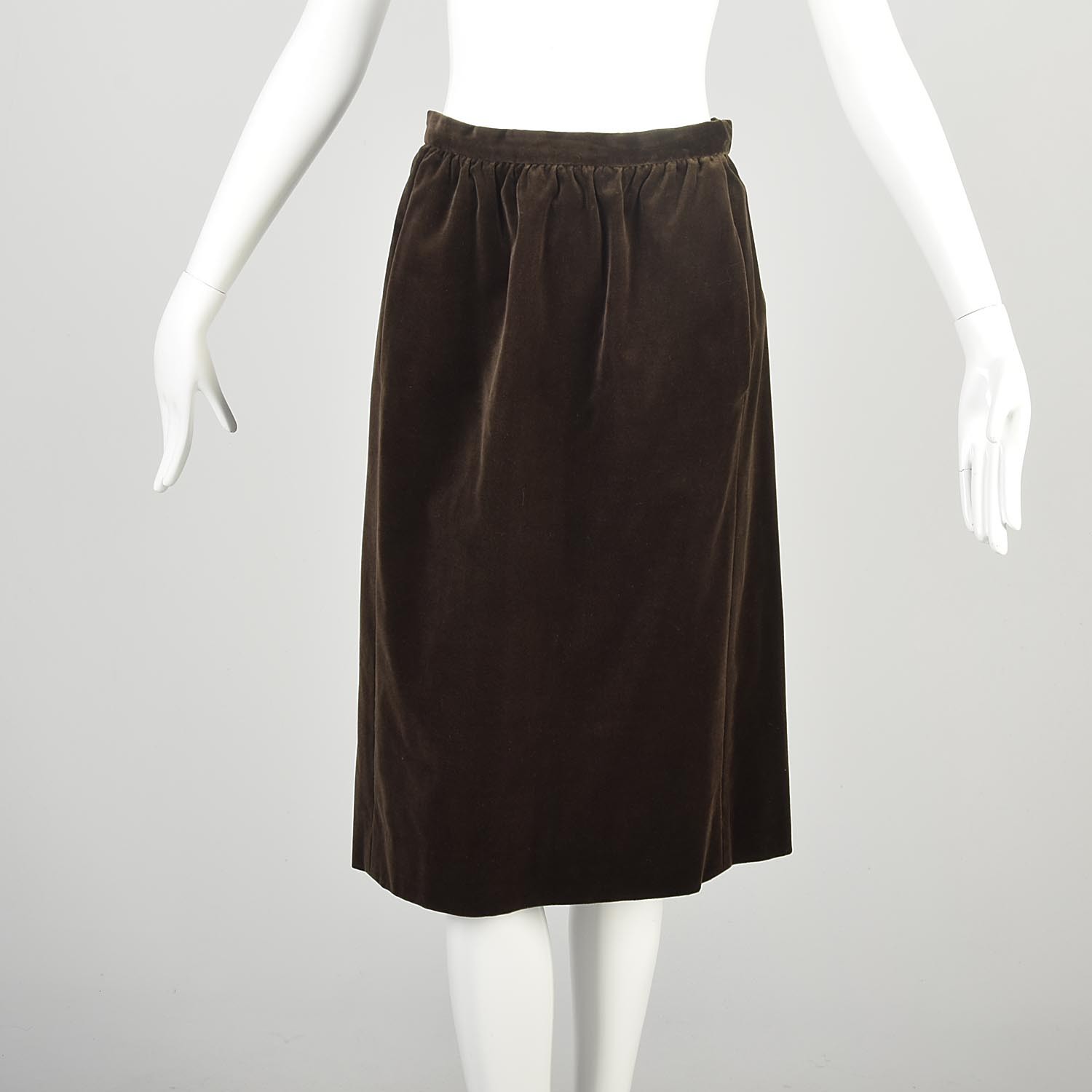 Small 1970s Halston Brown Velvet Two Piece Set Vest and Skirt Button Up Vest