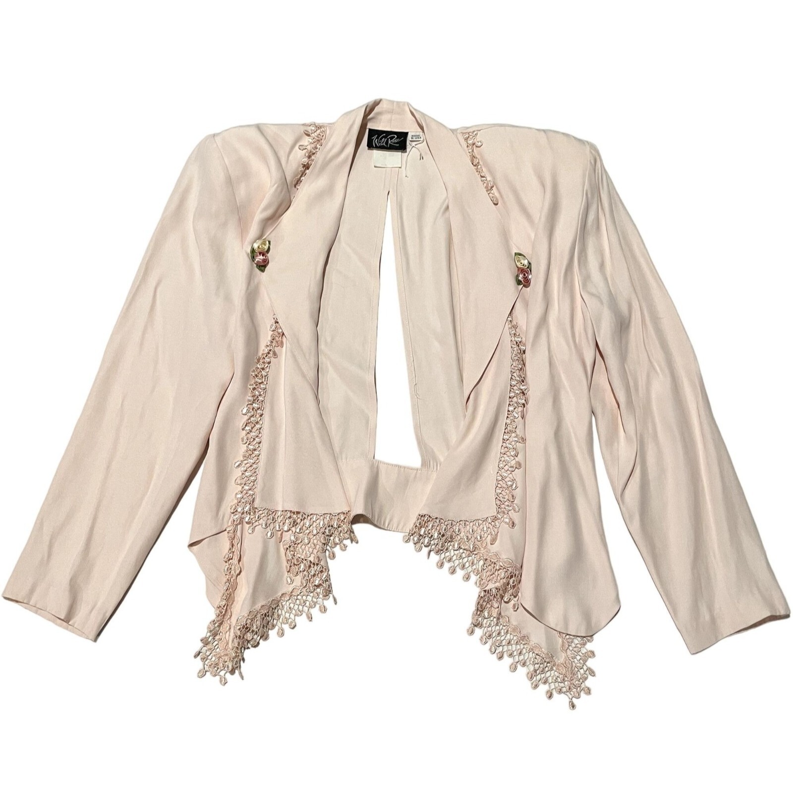 WILD ROSE VTG TOP CARDIGAN VEST FRINGE LIGHT PINK WOMAN&rsquo;S SIZE 8 | U1