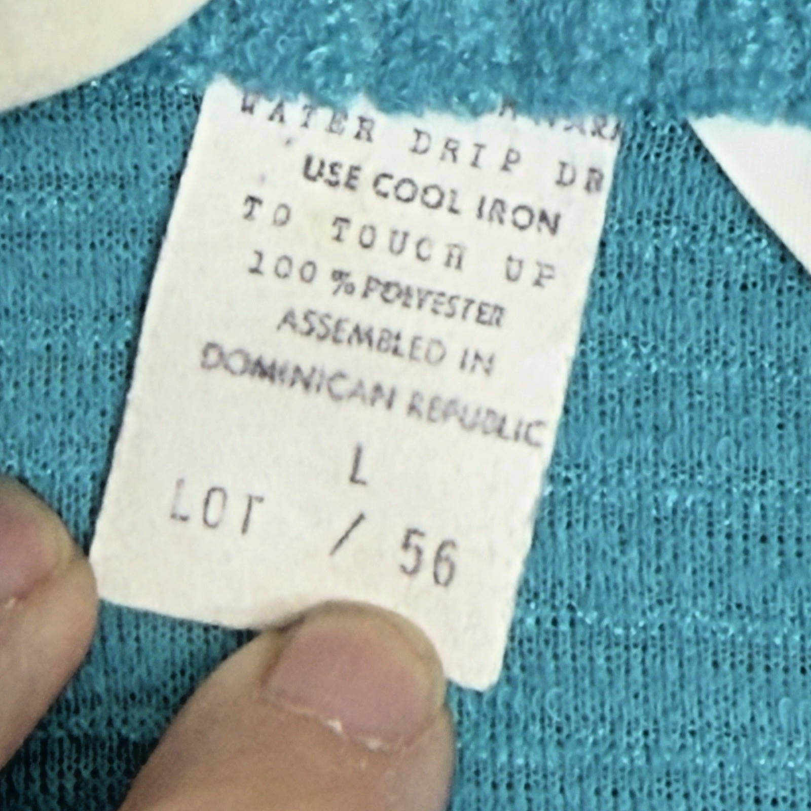 VTG Eccobay Cap Sleeve Johnny Collar Tank Turquoise Blue Poly Knit Sz Large