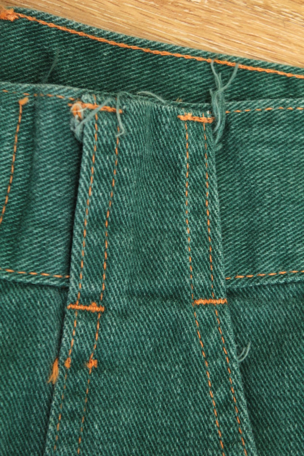 VTG Womens 70s Hunter Green Denim Snap Button Fly Bell Bottom Jeans Sz 28&Prime; 1970s