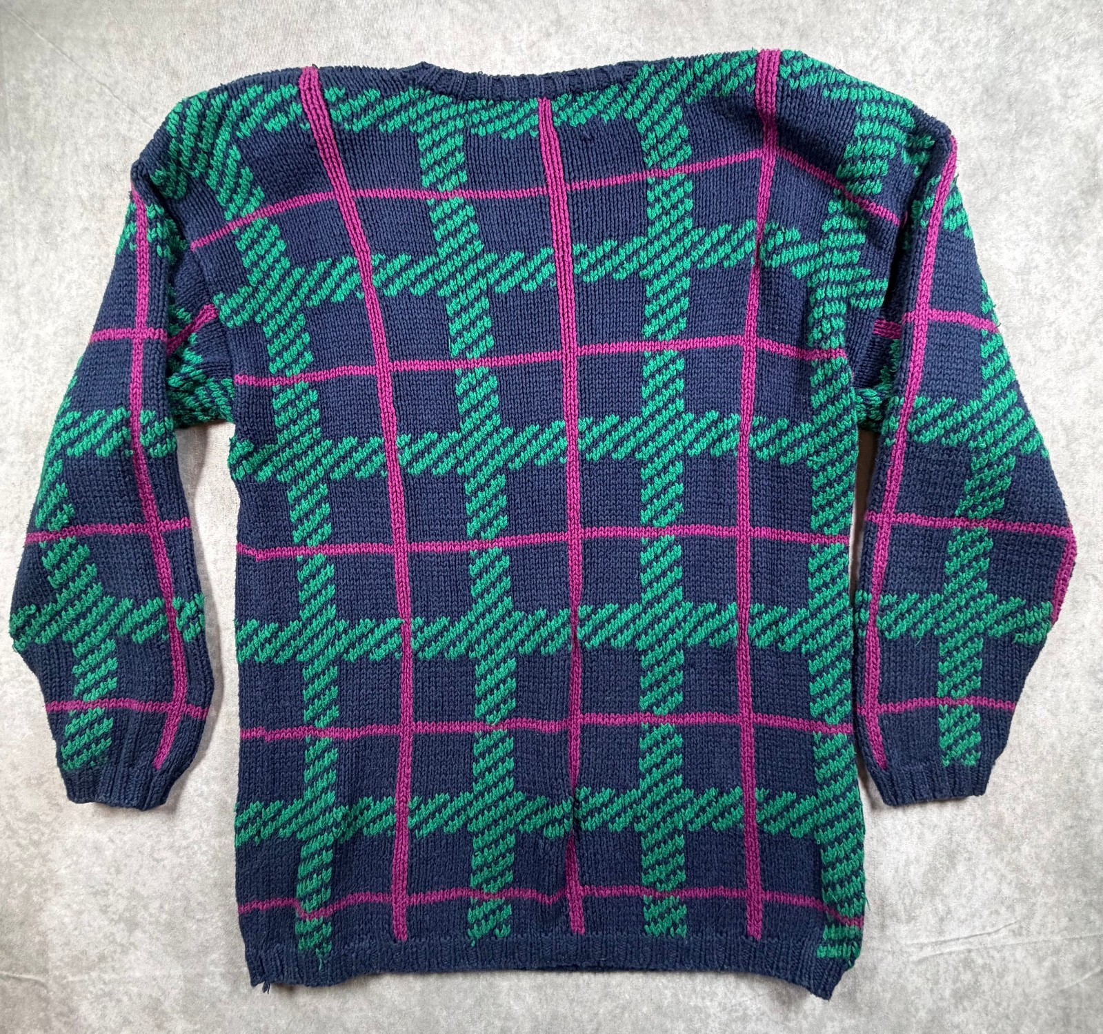 Vtg 90s Jacque & KoKo Plaid Crest Sweater 14/16 Ramie Cotton