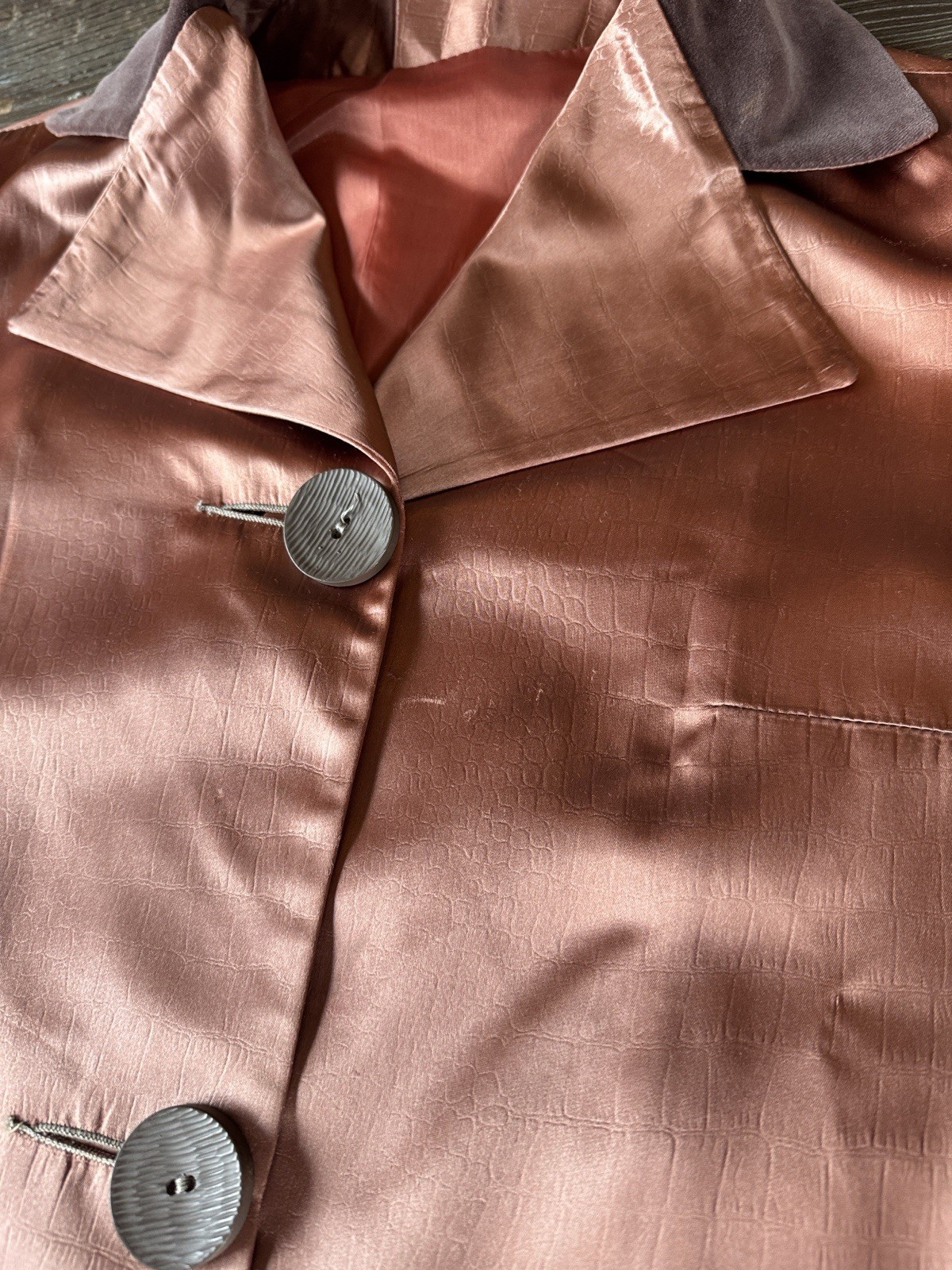 Mainstreet Vintage 50/60’s Copper Satin Weather Proof Trench Coat Velvet Collar