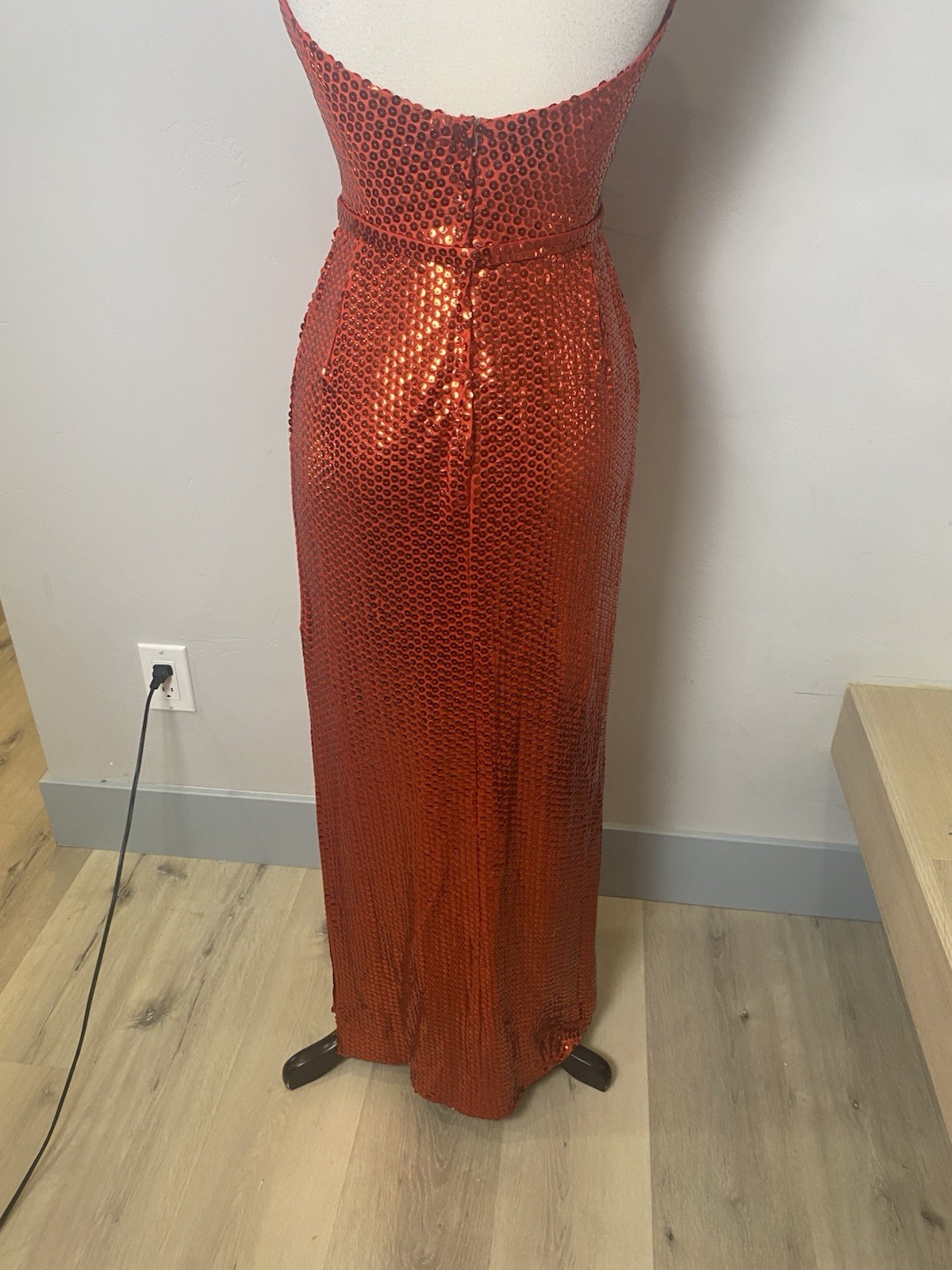 VTG 70’s Red Sequined Fitted Halter Gown Dress S Women’s Party Formal Cocktail