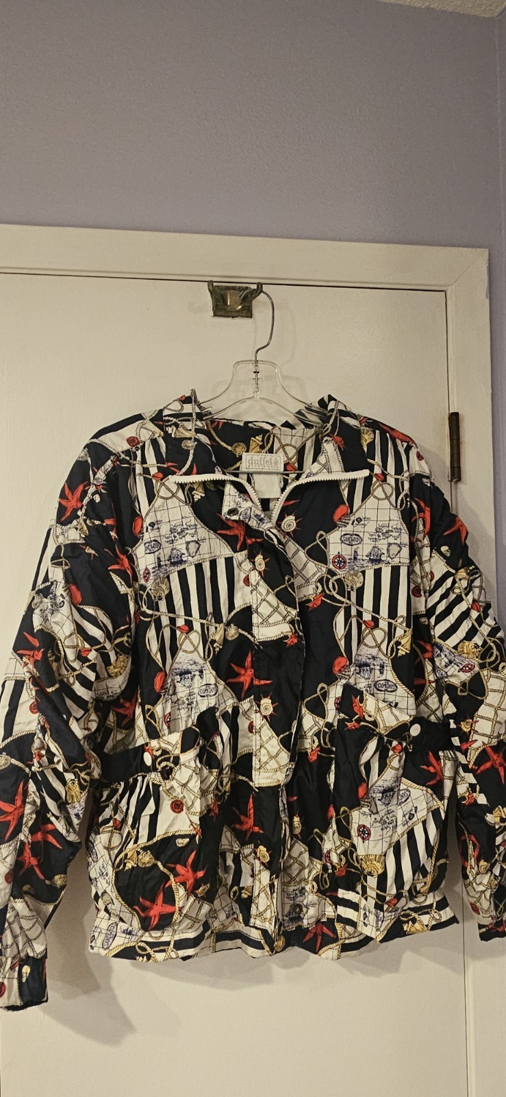 Vintage 80s 90s Duffel Sportswear Nautical Windbreaker Jacket Sailing Print S/M