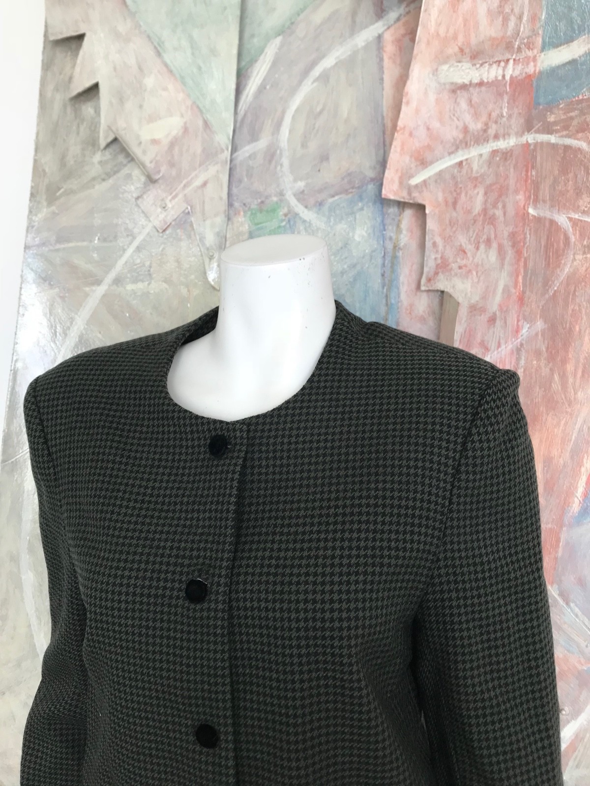 Sylvia Heisel Wool Herringbone Skirt Suit Dress Green Modern Small
