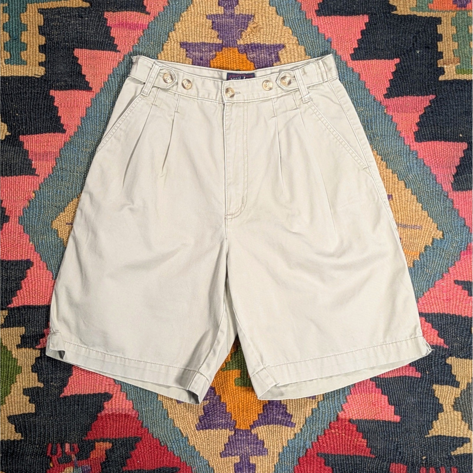 Vintage Khaki Pleated Shorts Womens 6 High Waist Cotton Chino Tan 90s