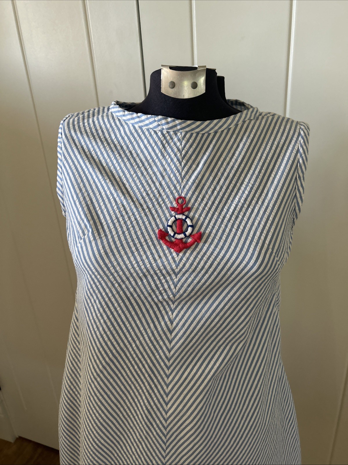 Vintage 1960’s Lightweight Red White & Blue Seersucker Shift Dress Nautical XS/S