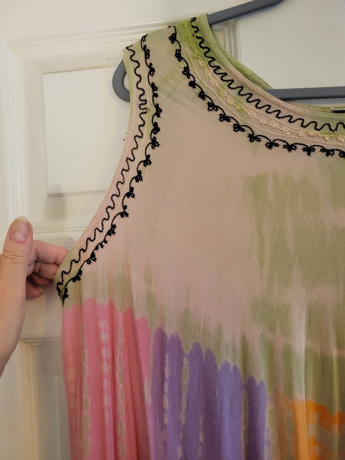 Multicolor Tie-Dye Embroidered Sundress – Green, Pink, Purple, Orange Free Size