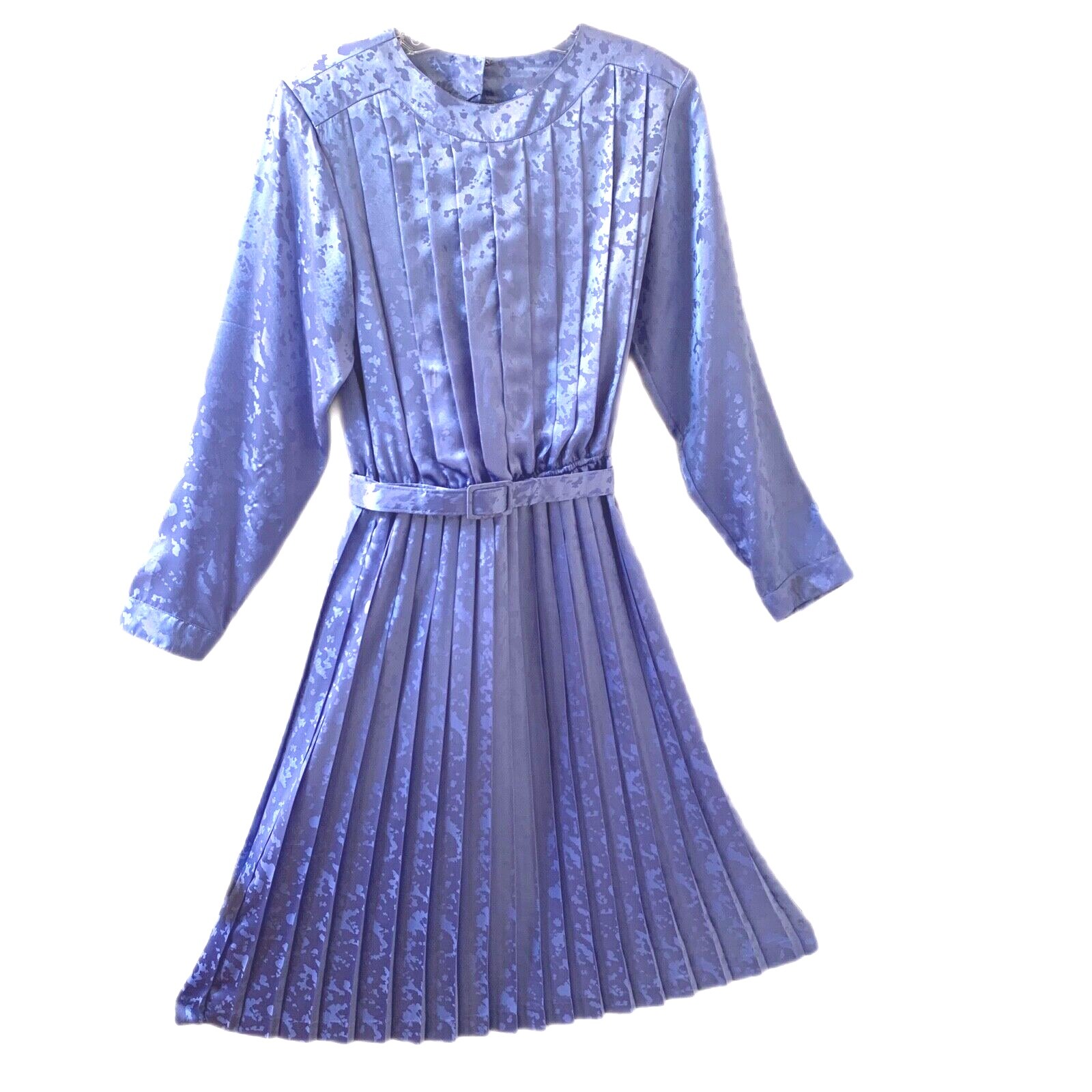 Vintage In the Mood Pleated Accordion Dress Purple Long Sleeve Belted Buttons