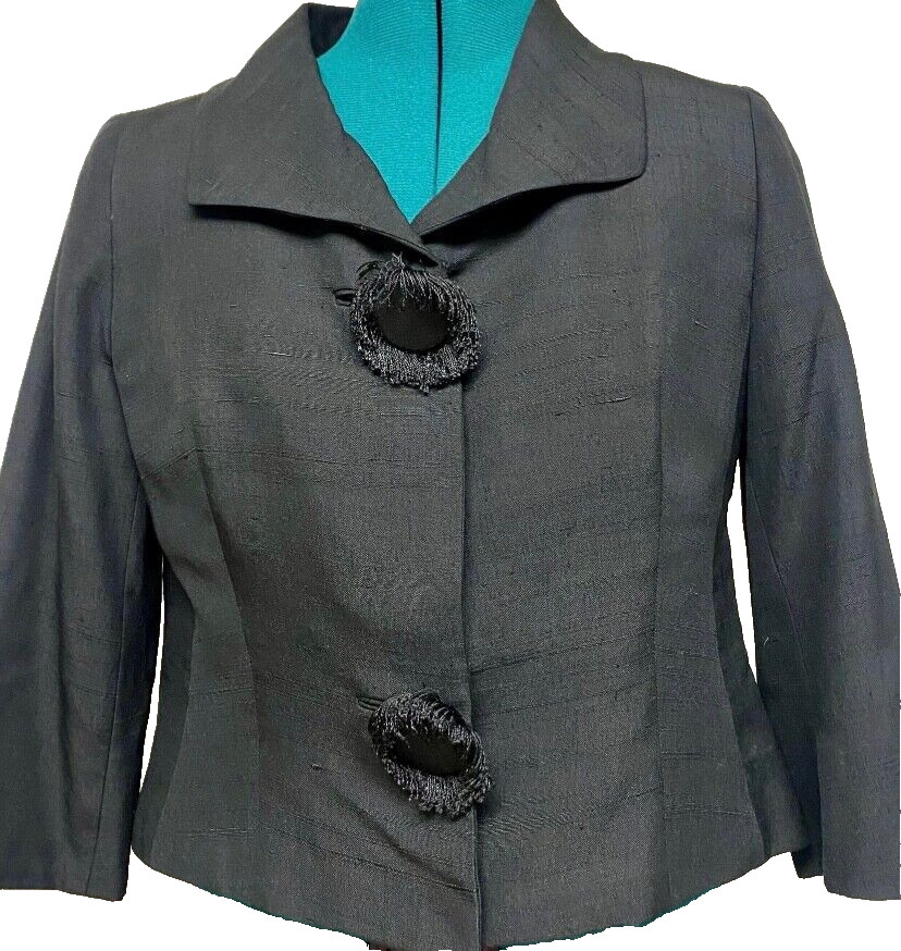 1950s Vtg Silk Jacket Womens Black Size S City of Paris San Francisco Philippe C
