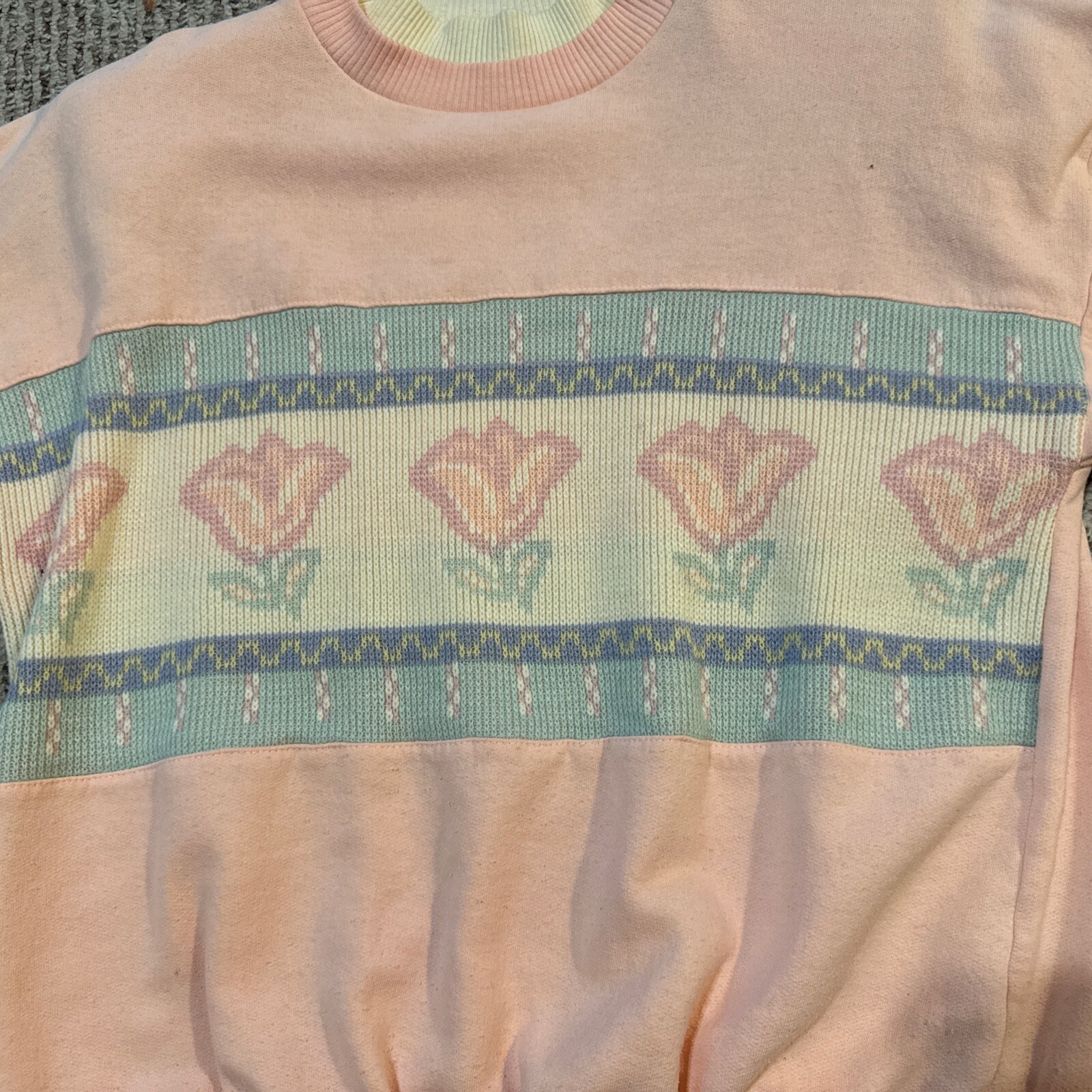 SIMPLY BASIC Vintage Pink Floral Shoulder Pad Sweatshirt Sz L USA Made