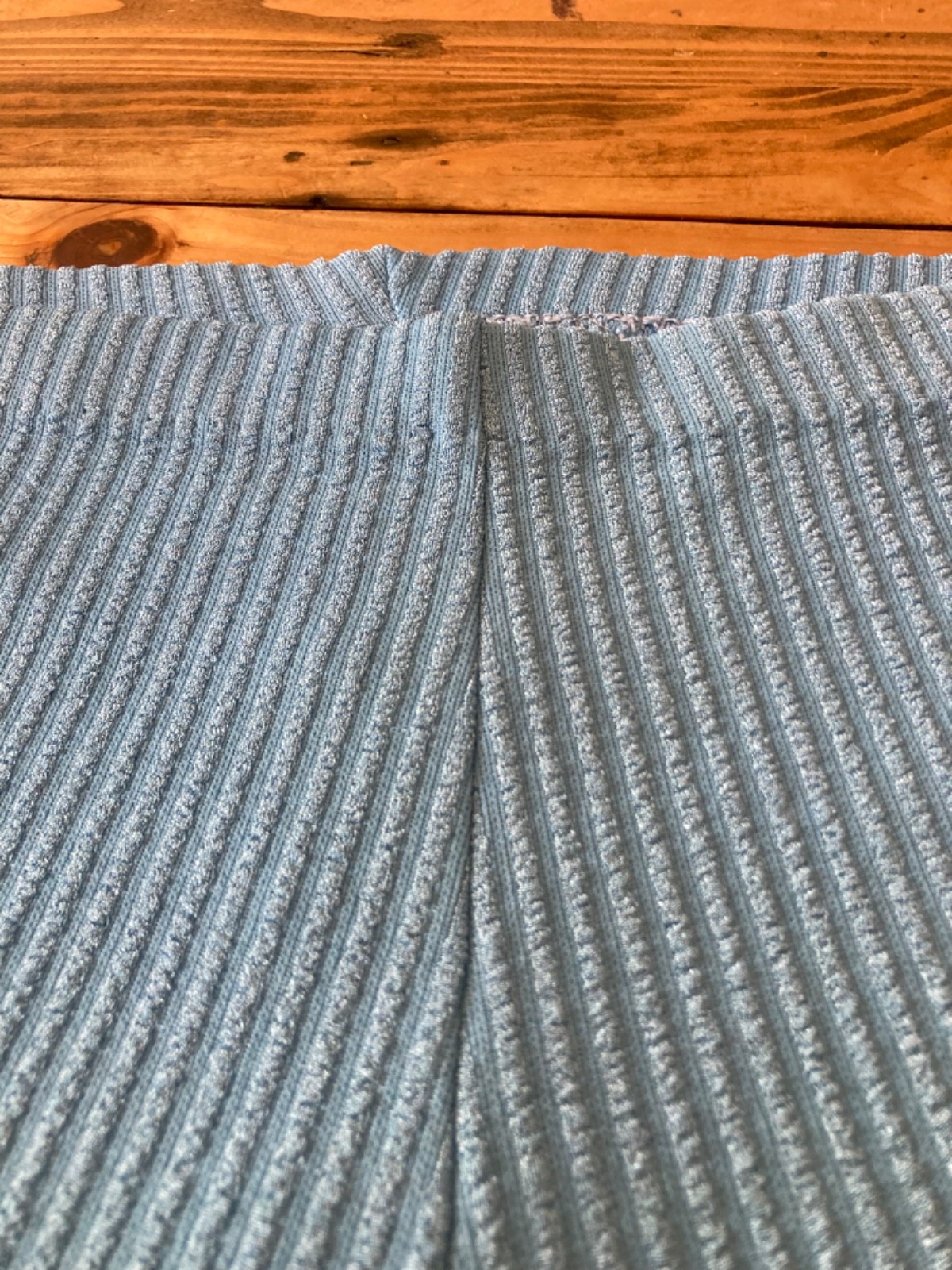 Vintage Sz 14 1960-70s Sky Blue Two Piece Bikini Set Knit Seersucker Stripe Mod