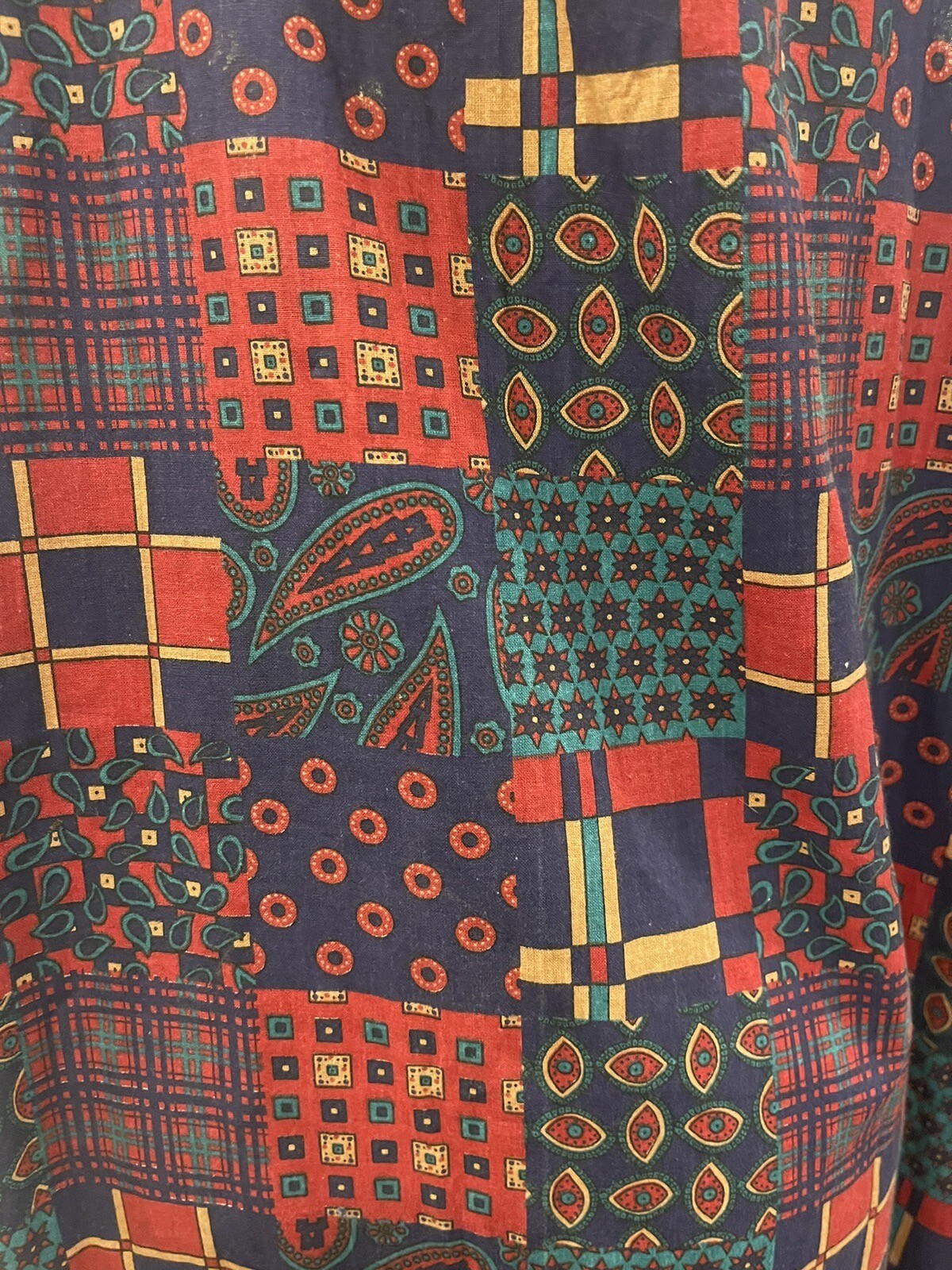 Vintage Womans Dress Patchwork Print Drop Waist tiered skirt art to wear cottage