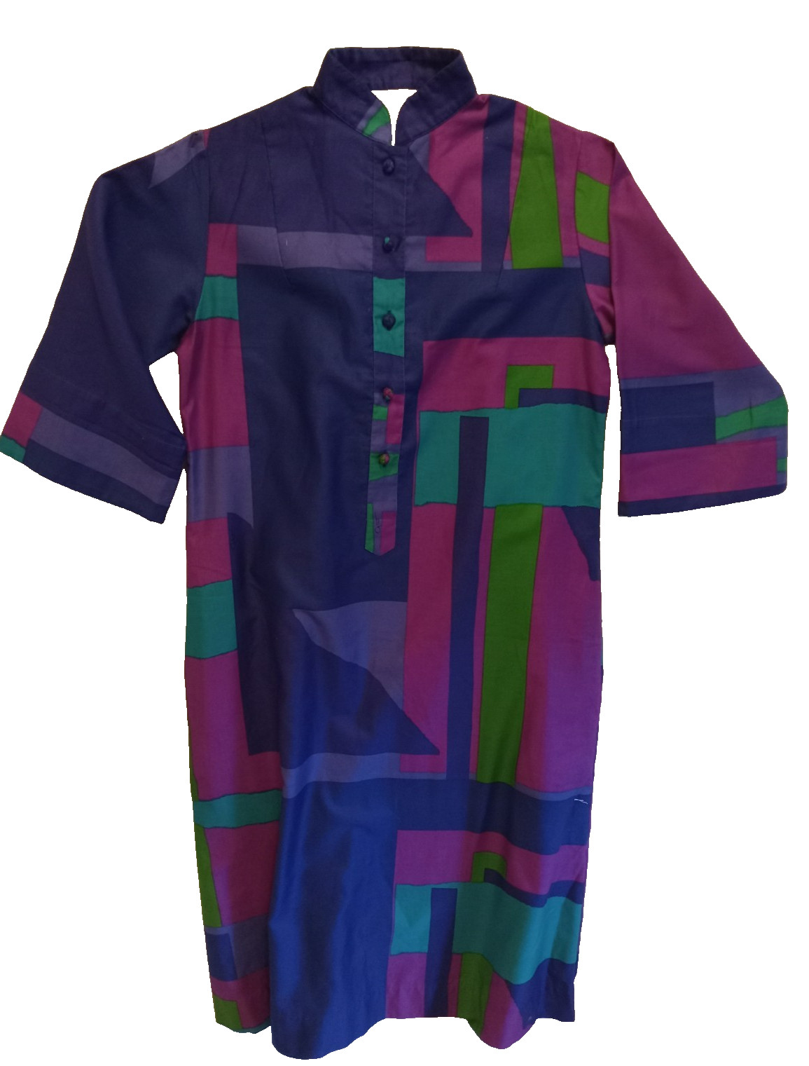 Vintage 70s Catherine Ogust Penthouse Dress. Geometric Cotton Tunic. Very good!