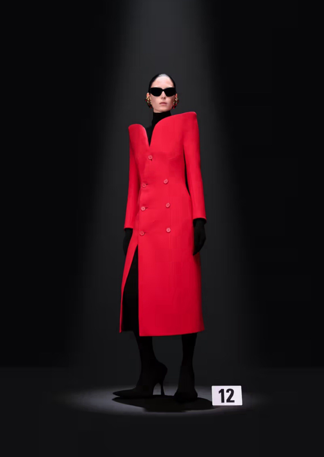 Runway Celebrity High Collar Red Long Coat Jacket L US8-10