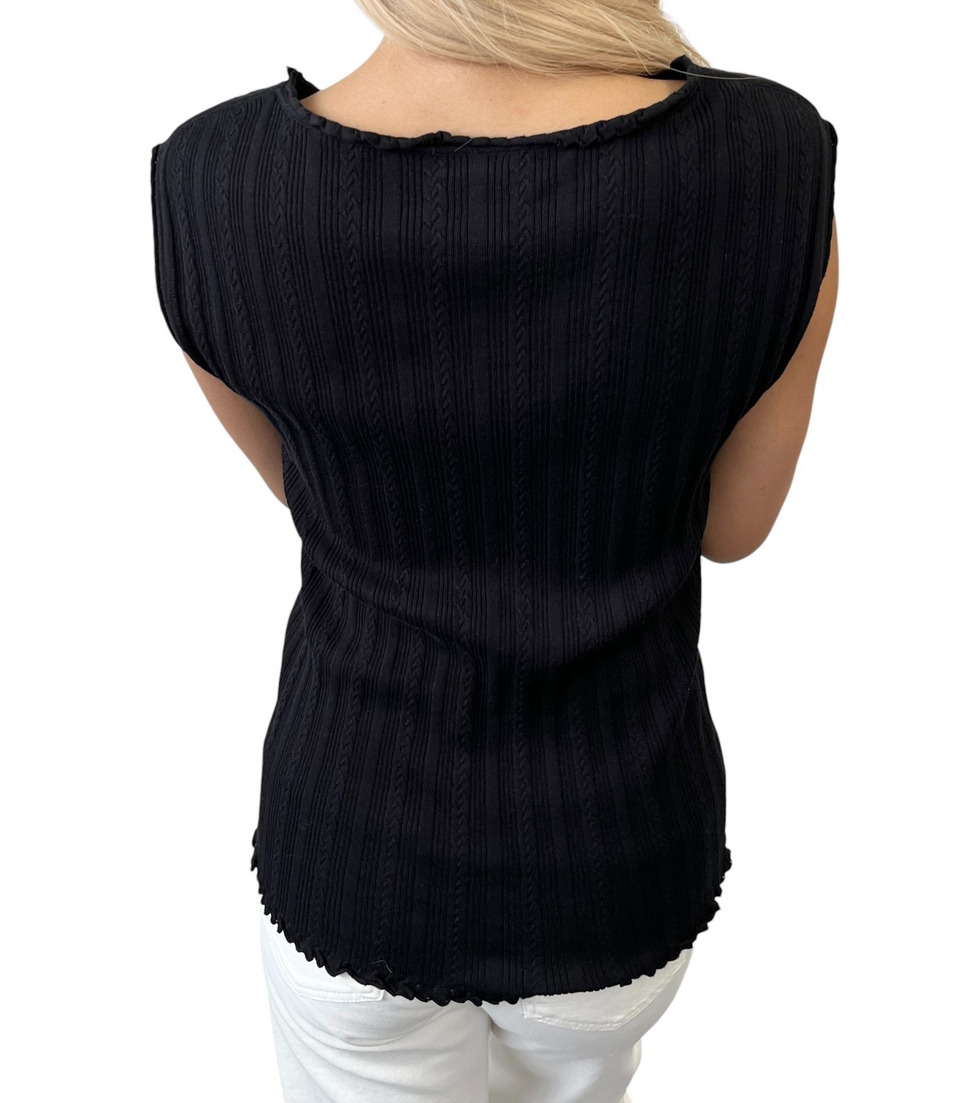 CHANEL P47979 CC Logo Rib Knit Tank Top #38 Black Sleeveless Cotton 901965