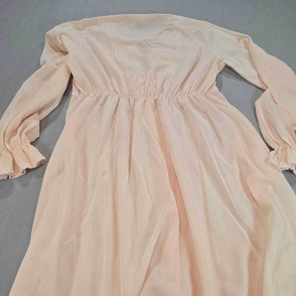 JCPenney Robe Womens Medium Peach Vintage 70s Floral Embroidery Lace-up Maxi USA