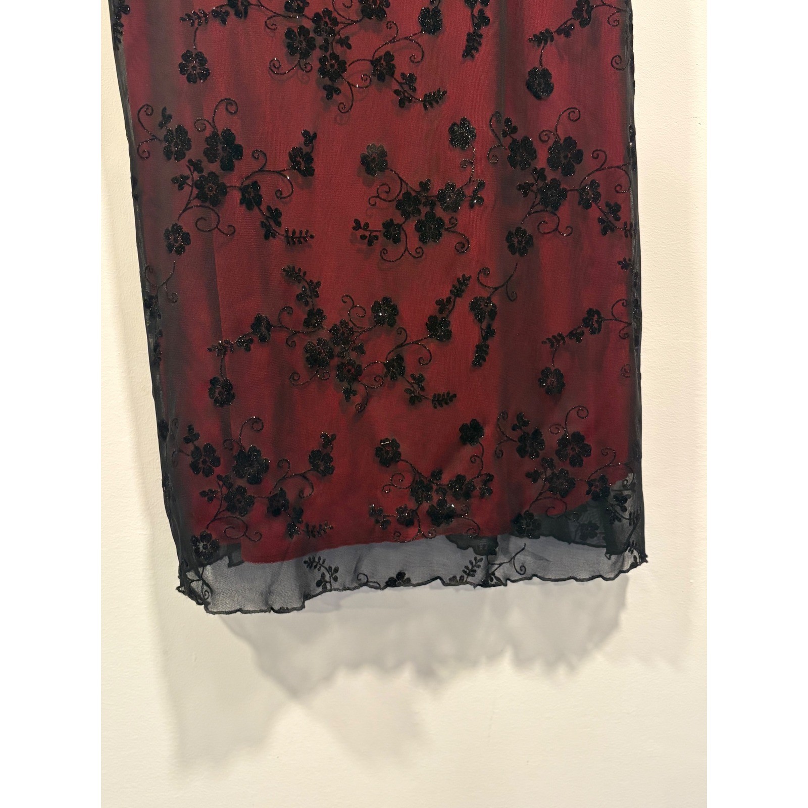 Chesley Red/Black Floral Slip Dress Women&rsquo;s XL Vintage Y2K Evening Cocktail