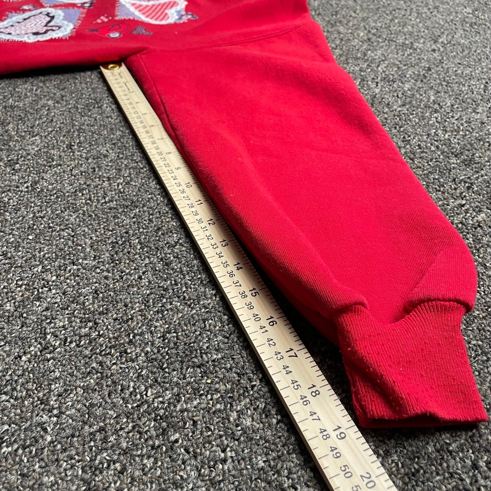 Vintage Red Heart Patchwork Sweatshirt White Polo Collar Valentine Cottage core