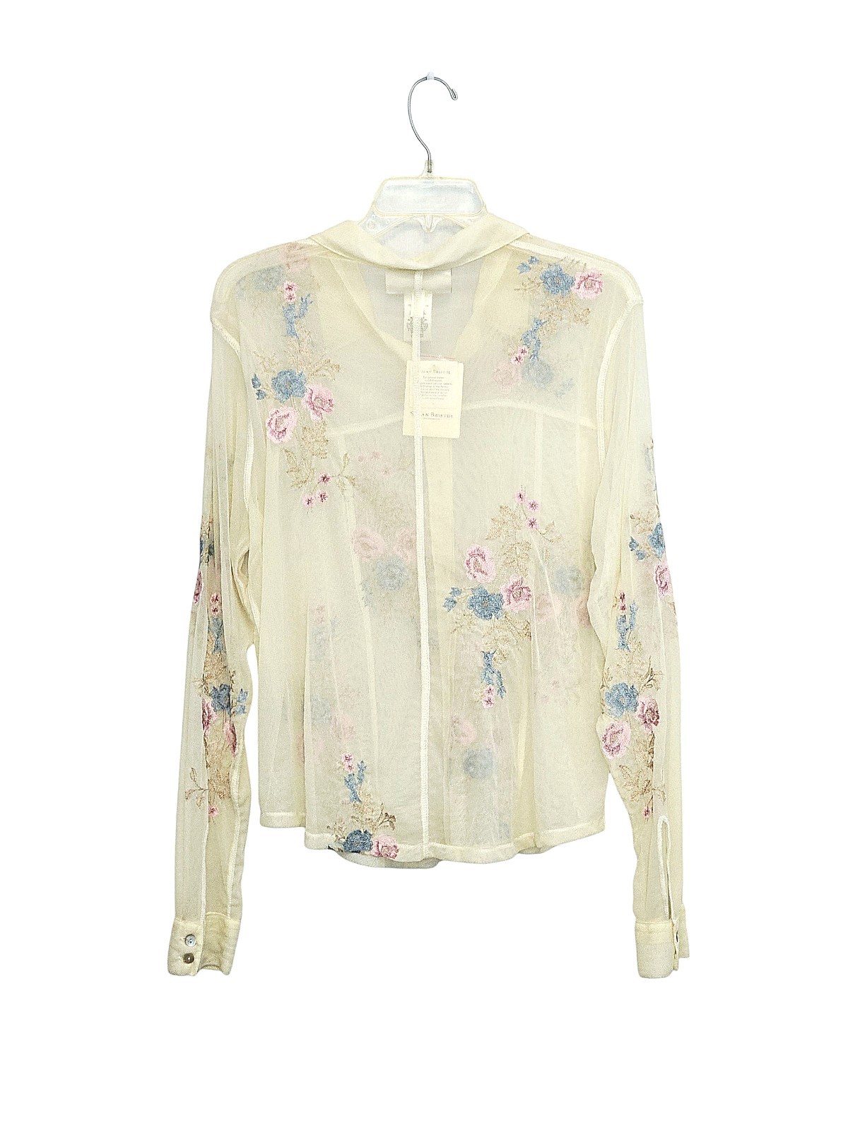 NWT Vintage Susan Bristol Natural Mesh Blouse Emroidered Floral Size XL NICE