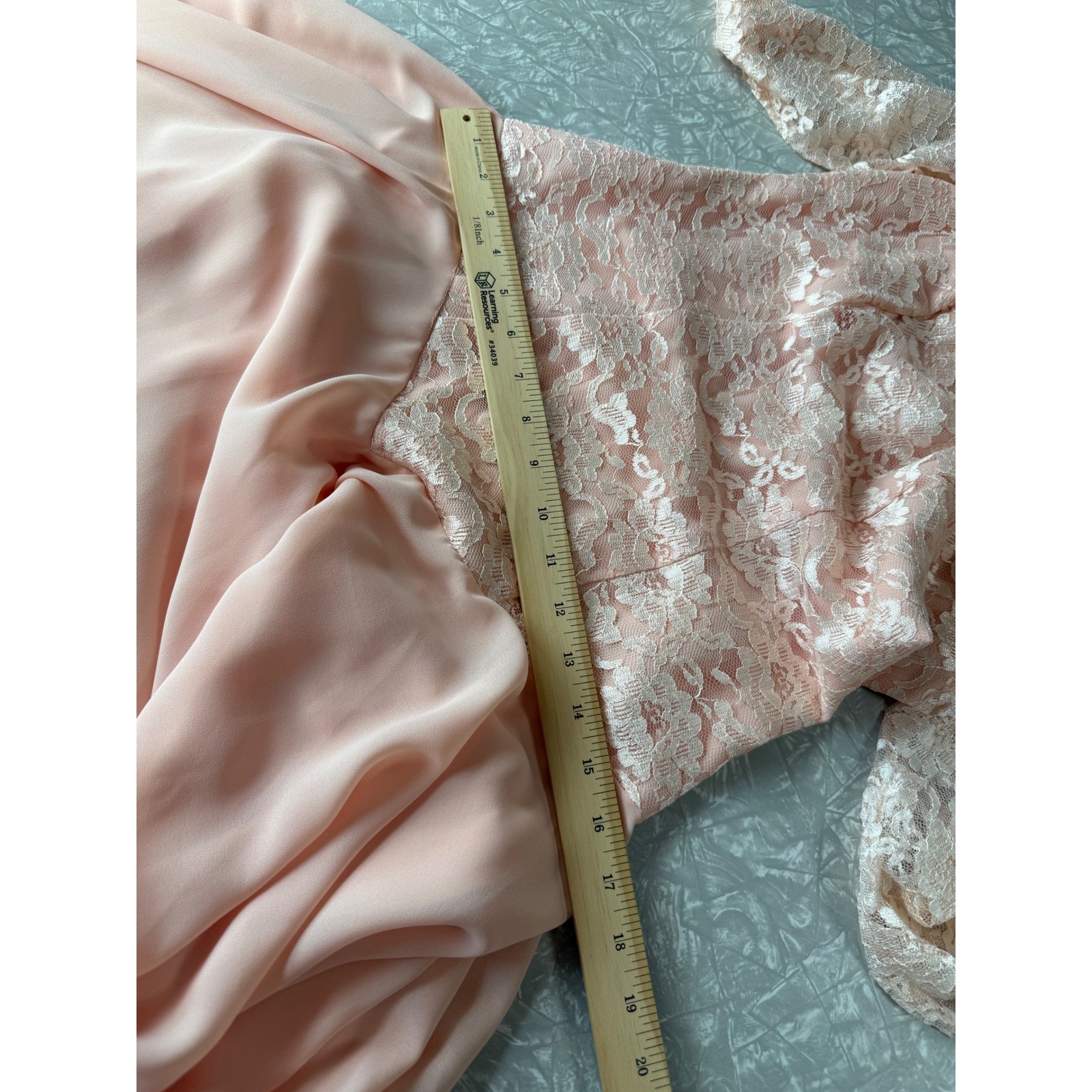 Vintage JCPenney Lace Chiffon Handkerchief Hem Dress Peach Pink 80s 90s Fairy