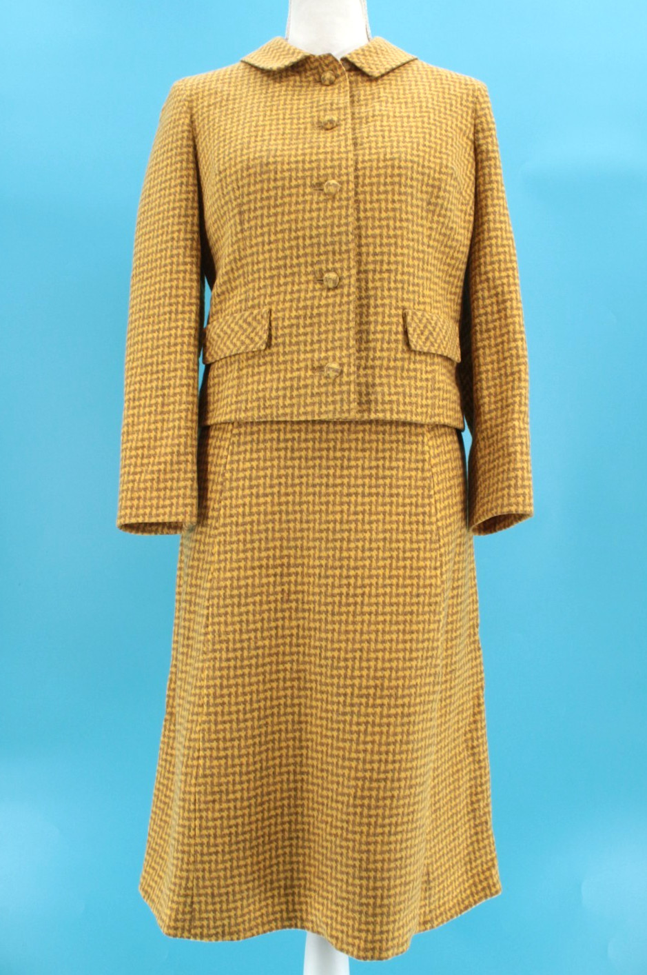 VTG Women&rsquo;s 60s 2 Pc Pendleton Yellow & Beige Wool Dress Suit XS/S 1960s