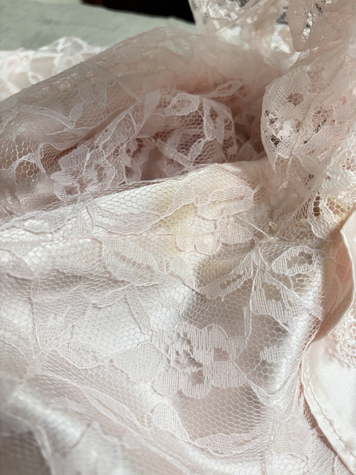 Vintage Jo-Ed Sophisticates Pink Lace Maxi Dress Capelet Collar Long Sleeve 5/6