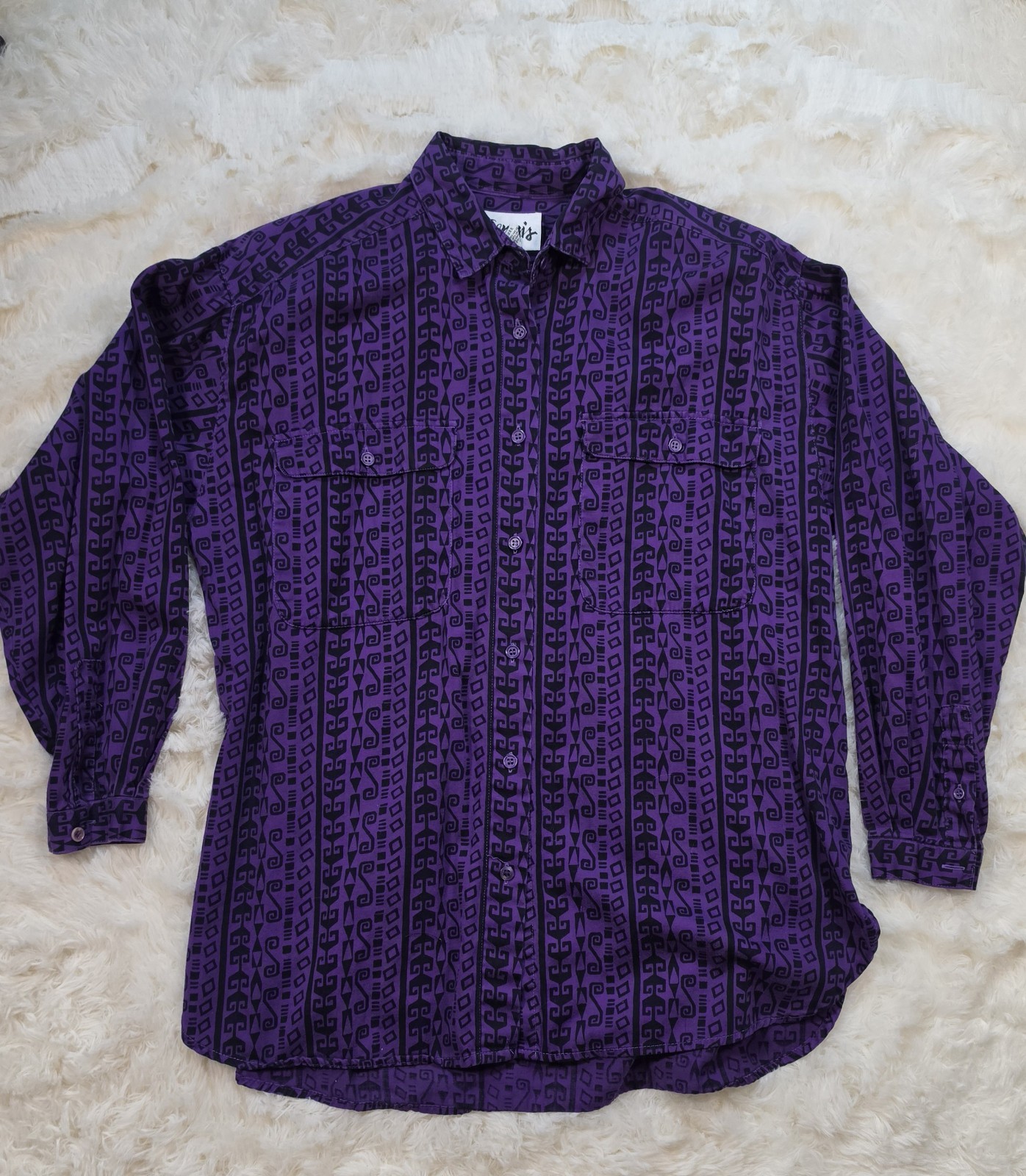 Vtg 90s Purple Tribal Aztec Print Button Up Shirt By Genesis Size Medium Womens
