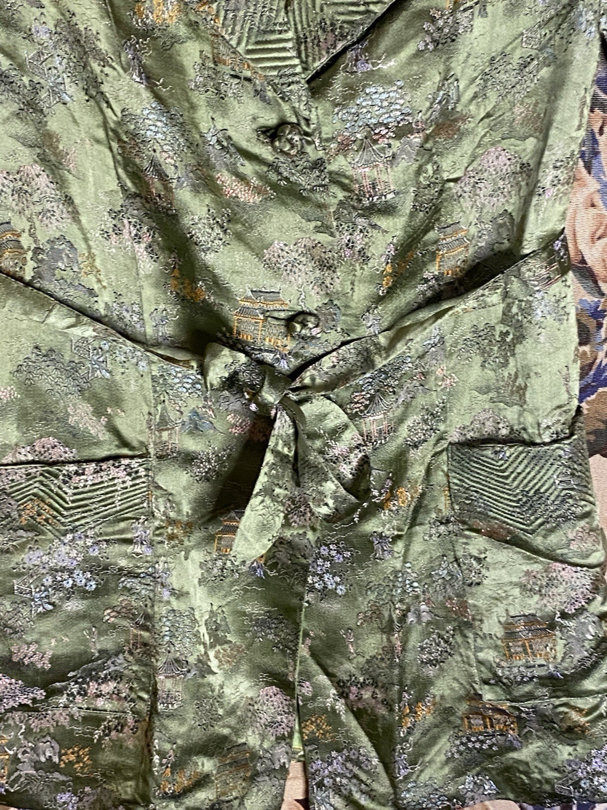 VTG Embroider Estat Regency Brocade Blazer Detail Puff Sleeve XS Oriental Design