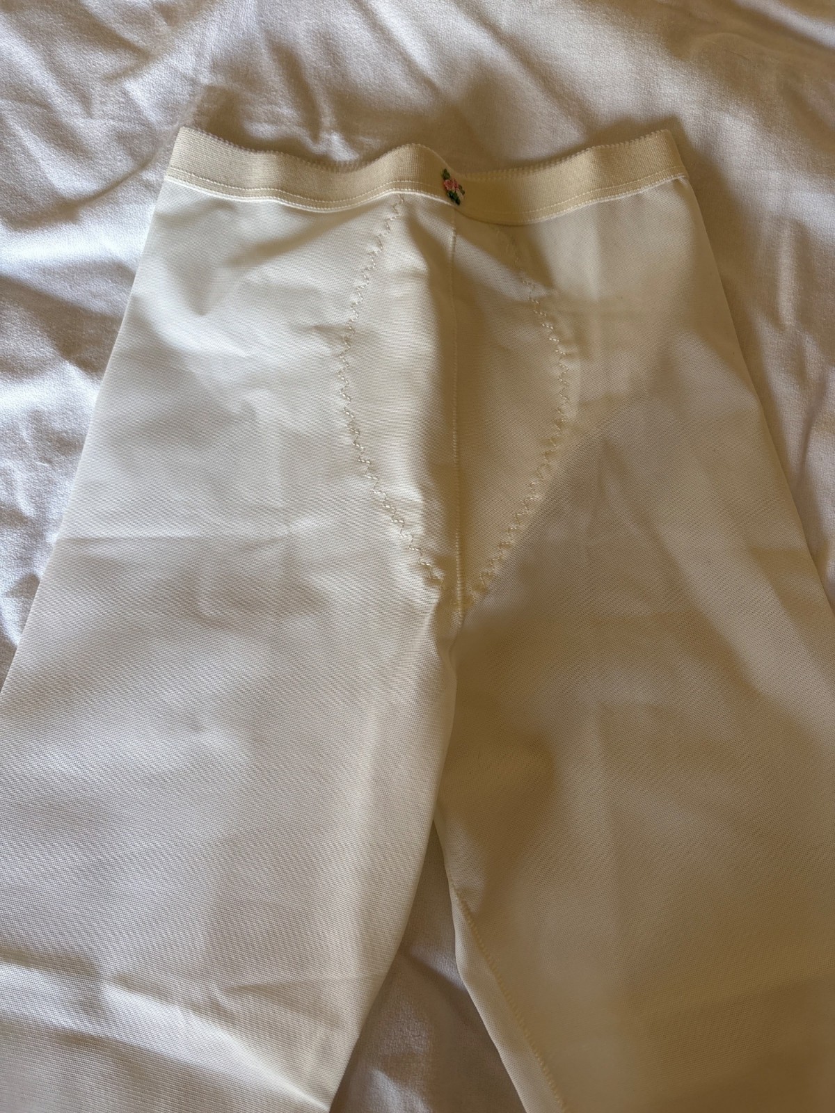 Vintage Ivory Nylon & Lycra Spanx Style Girdle Large With Floral Accent Size L