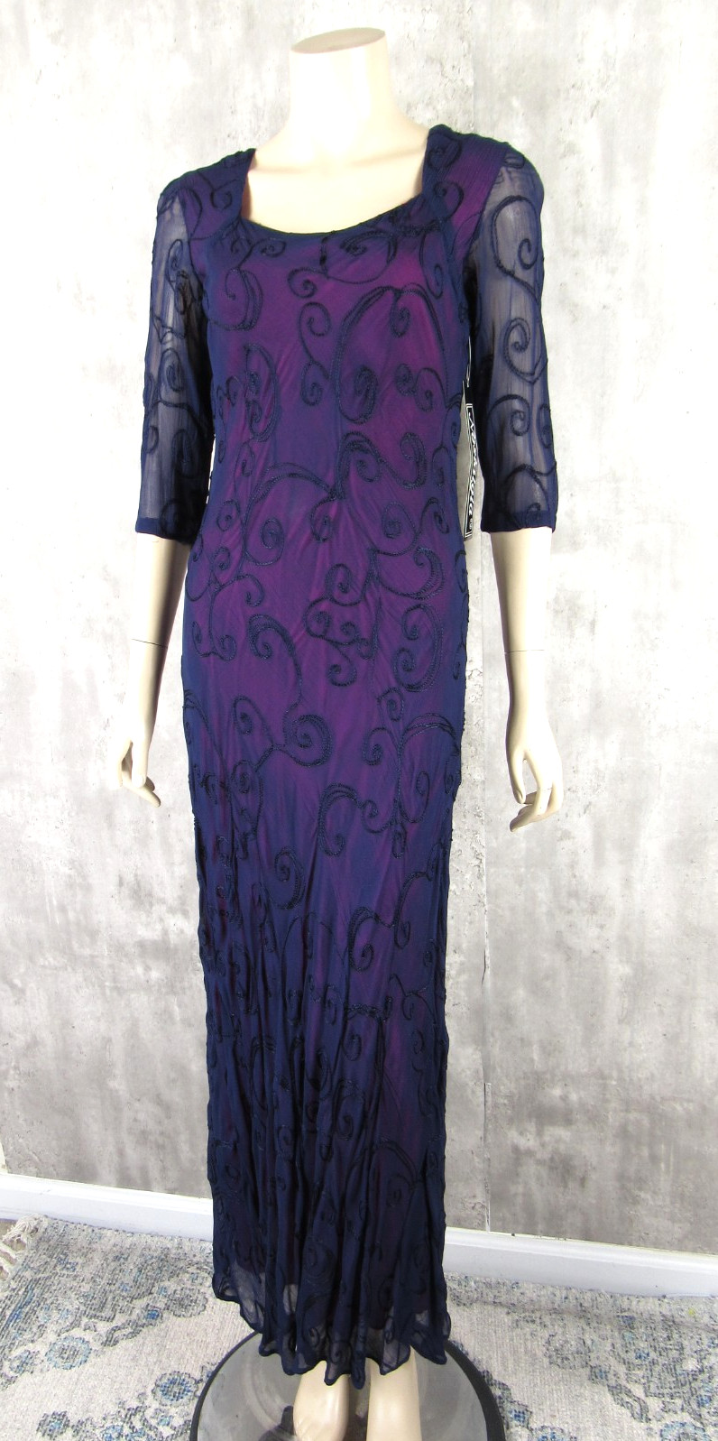 Vintage 90s NOS Nostalgia Sheer Bias Cut Empire Dress Grunge Y2K Maxi Dress S