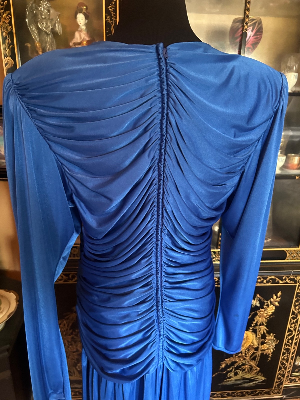 Vintage Dynasty 80s Beaded Sequin Royal Blue Evening Cocktail Dress Size 17/18