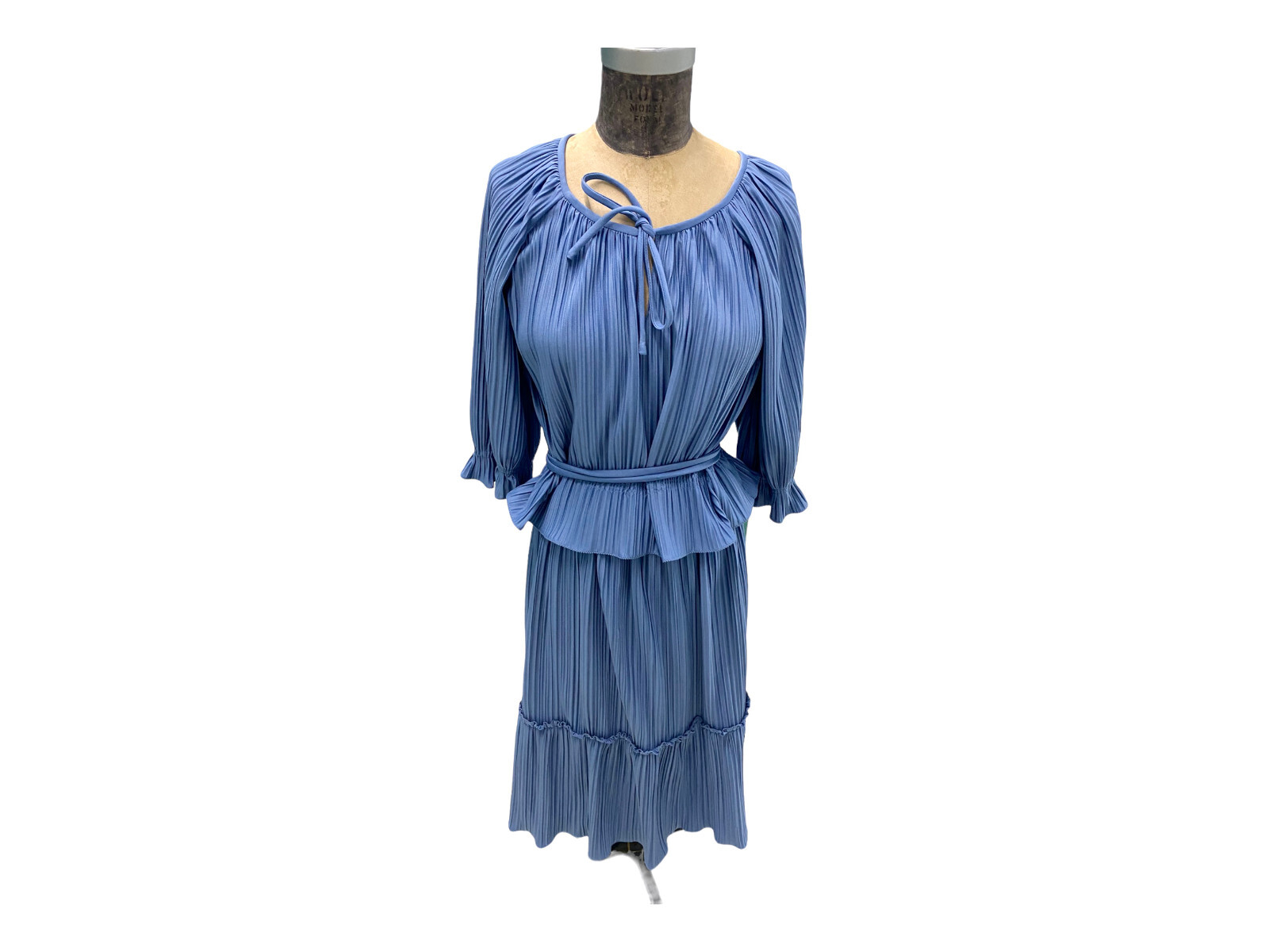 Vintage Matti Of Lynne Blue Pleated Peasant Style Top And Skirt Size 8