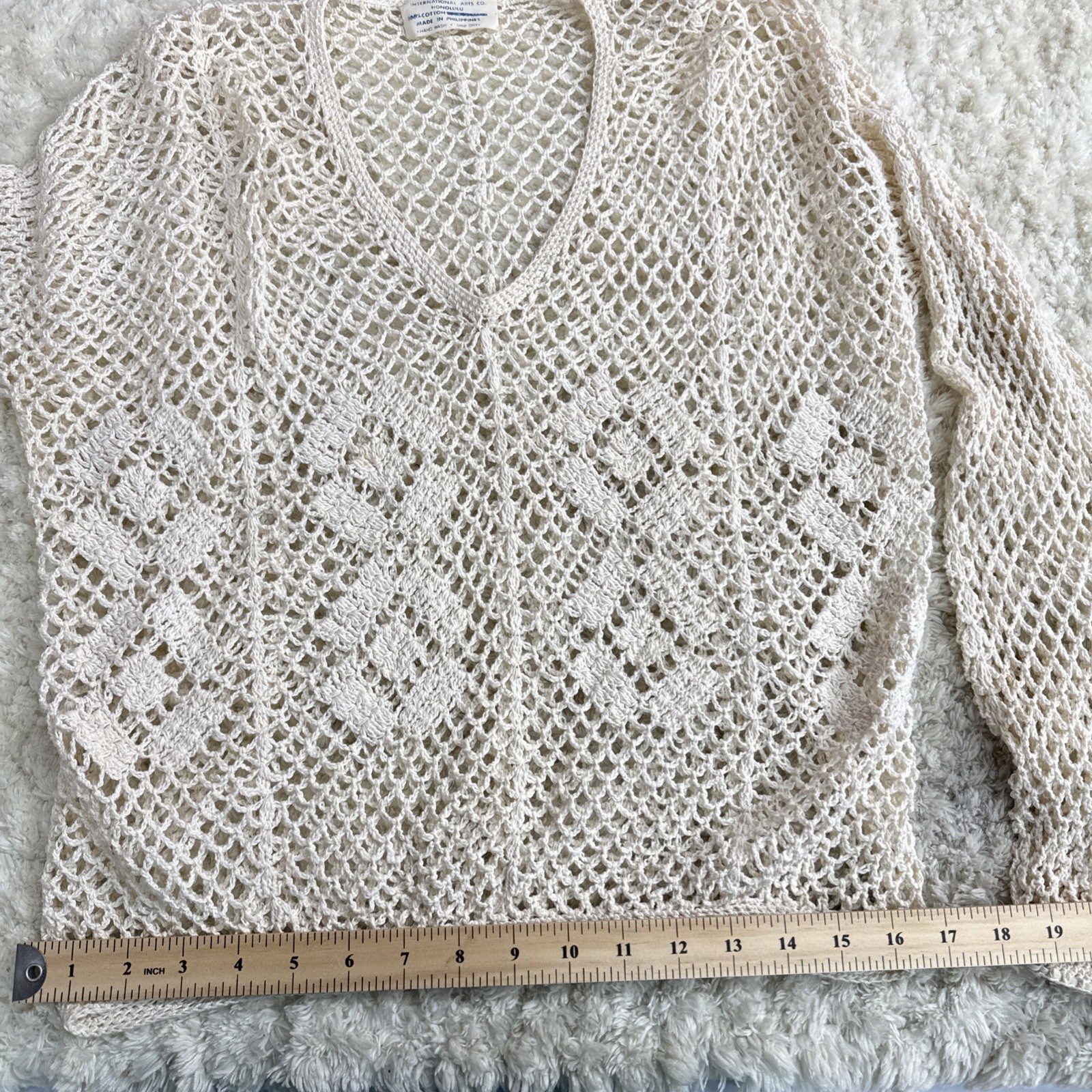 International Arts Co. Honolulu 100% Cotton Vntg Crocheted Top Cruise Summer