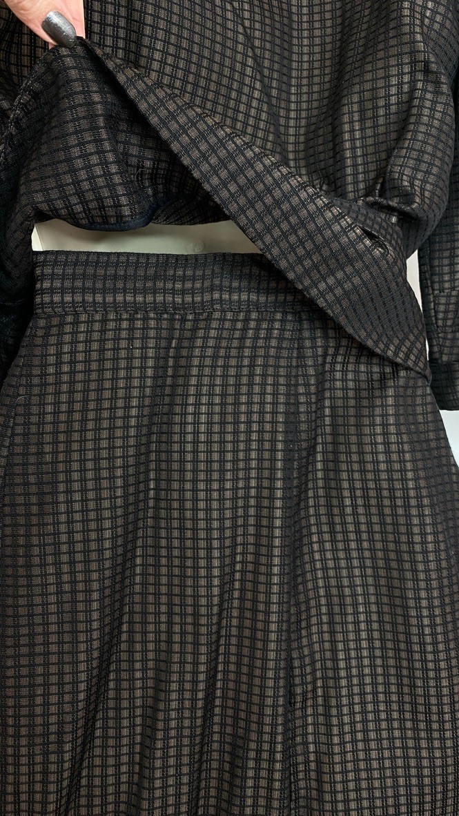 Vintage 1950s black gray suit dress set midi skirt peplum jacket top semi sheer