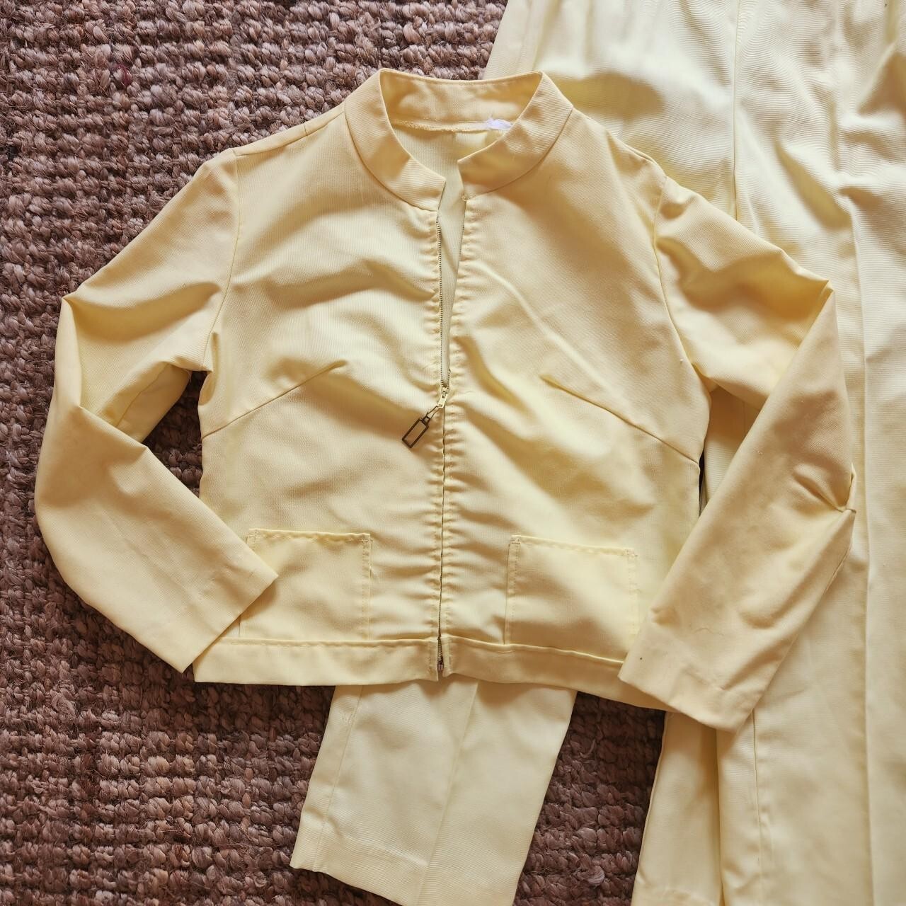 Vtg 70s matching set pants jacket Yellow white striped Alfred Werber size 14