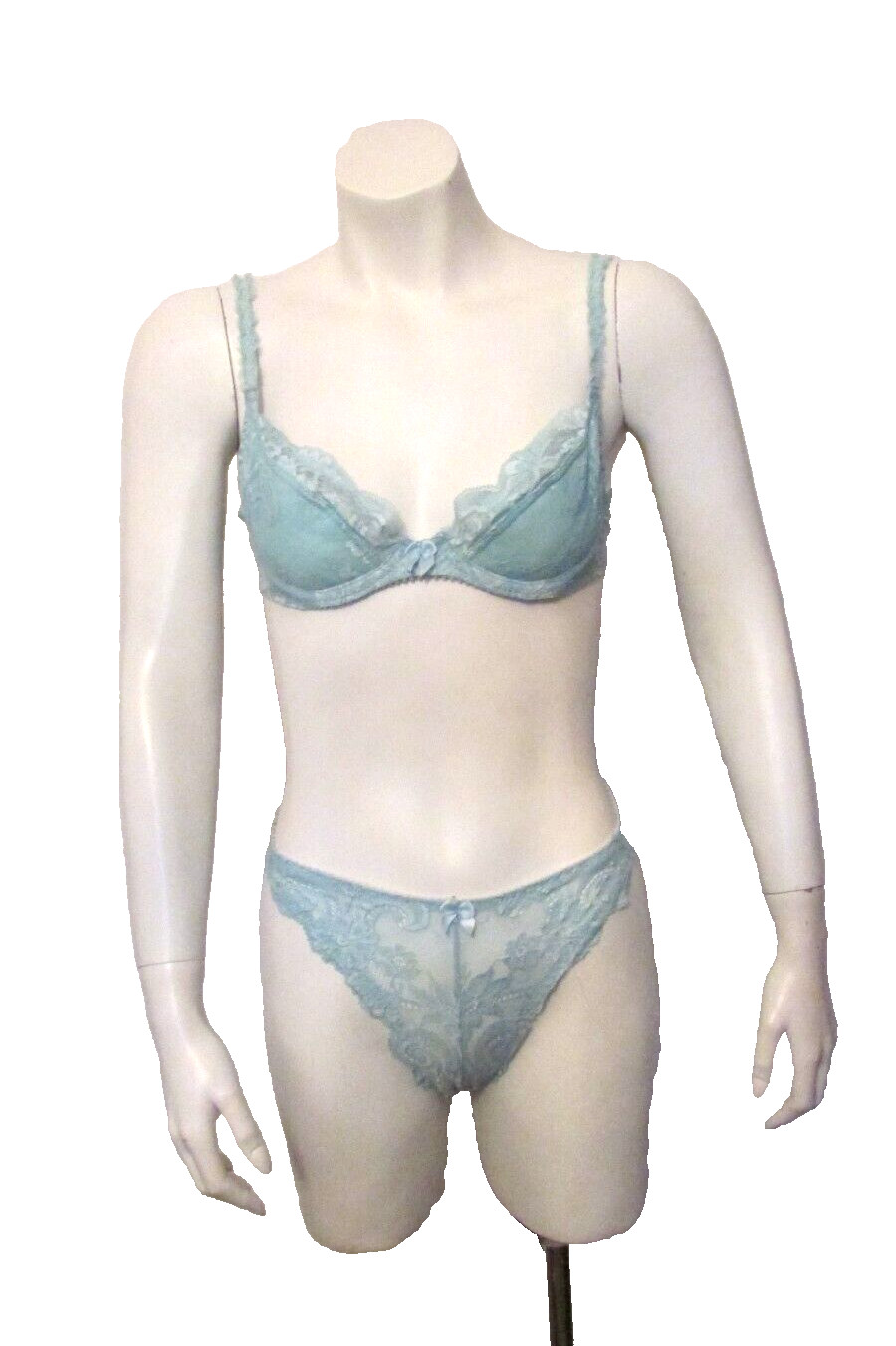 2pc Kellwood Shimmer Nylon Chantilly Lace Demi Bra 32B Bikini Pantie S USA made