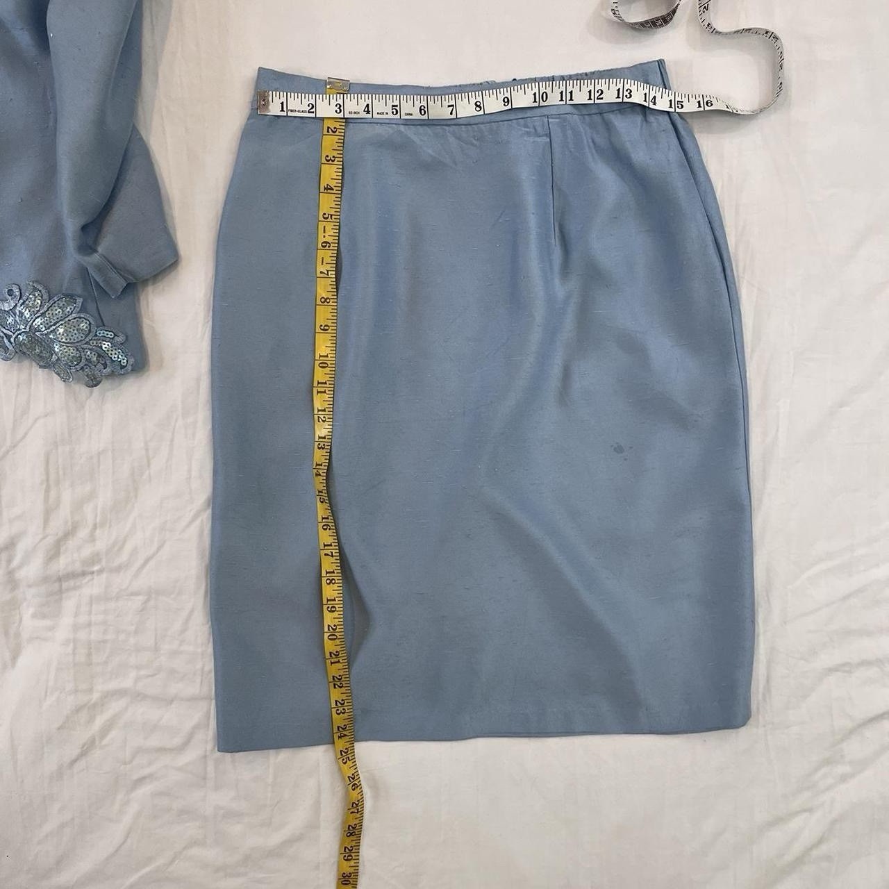 Powder Blue Shantung Skirt And Sequined Jacket Set Vintage 80s Size S/M Zeeba NY