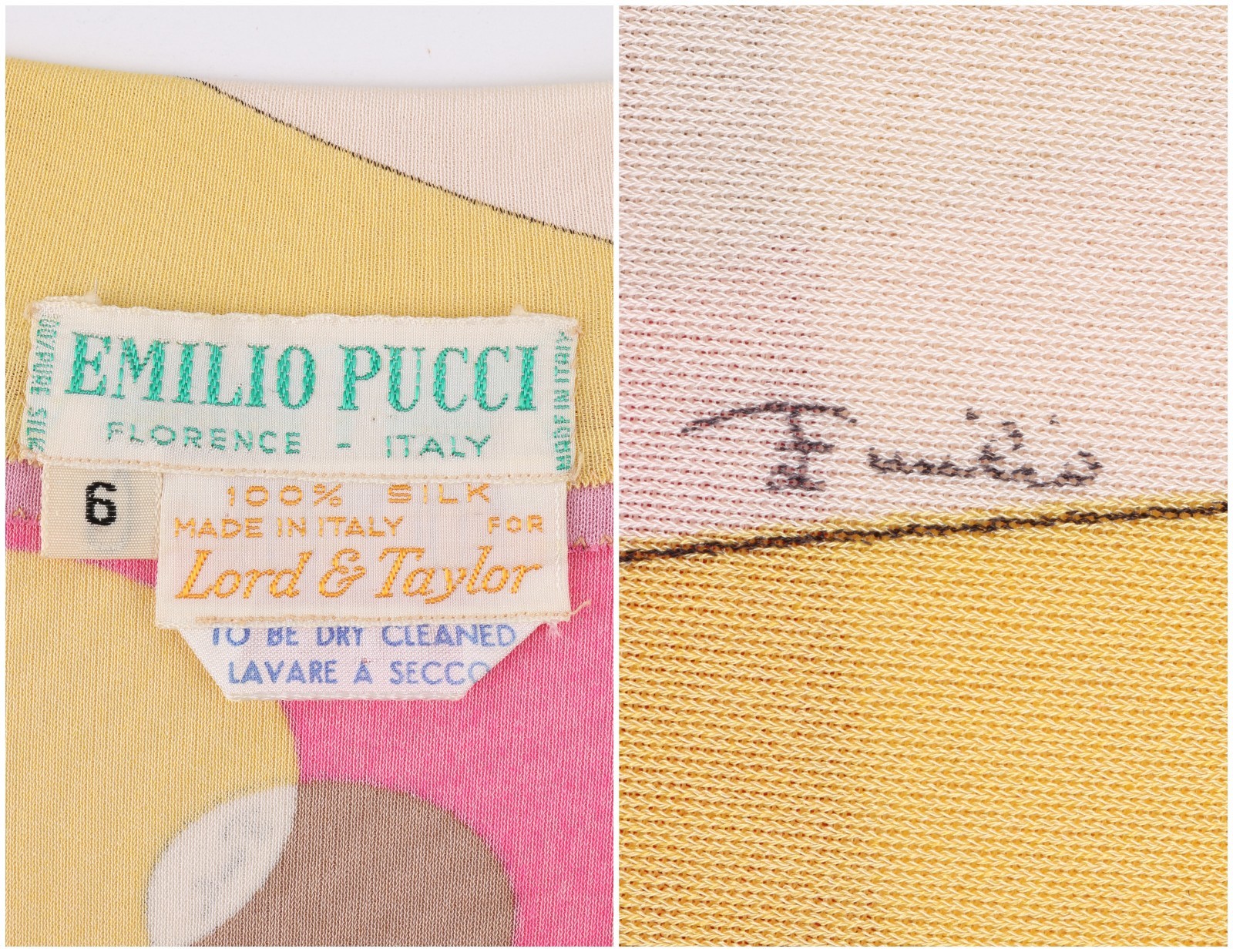 EMILIO PUCCI c.1968 Pink Multicolor Op Art Signature Print Silk Shift Dress
