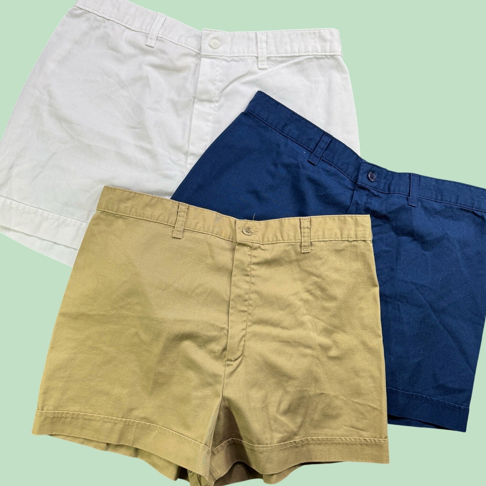Lot of 3 Vintage Sears High Rise Chino Shorts Women 18 Cuffed USA 80s Retro Chic