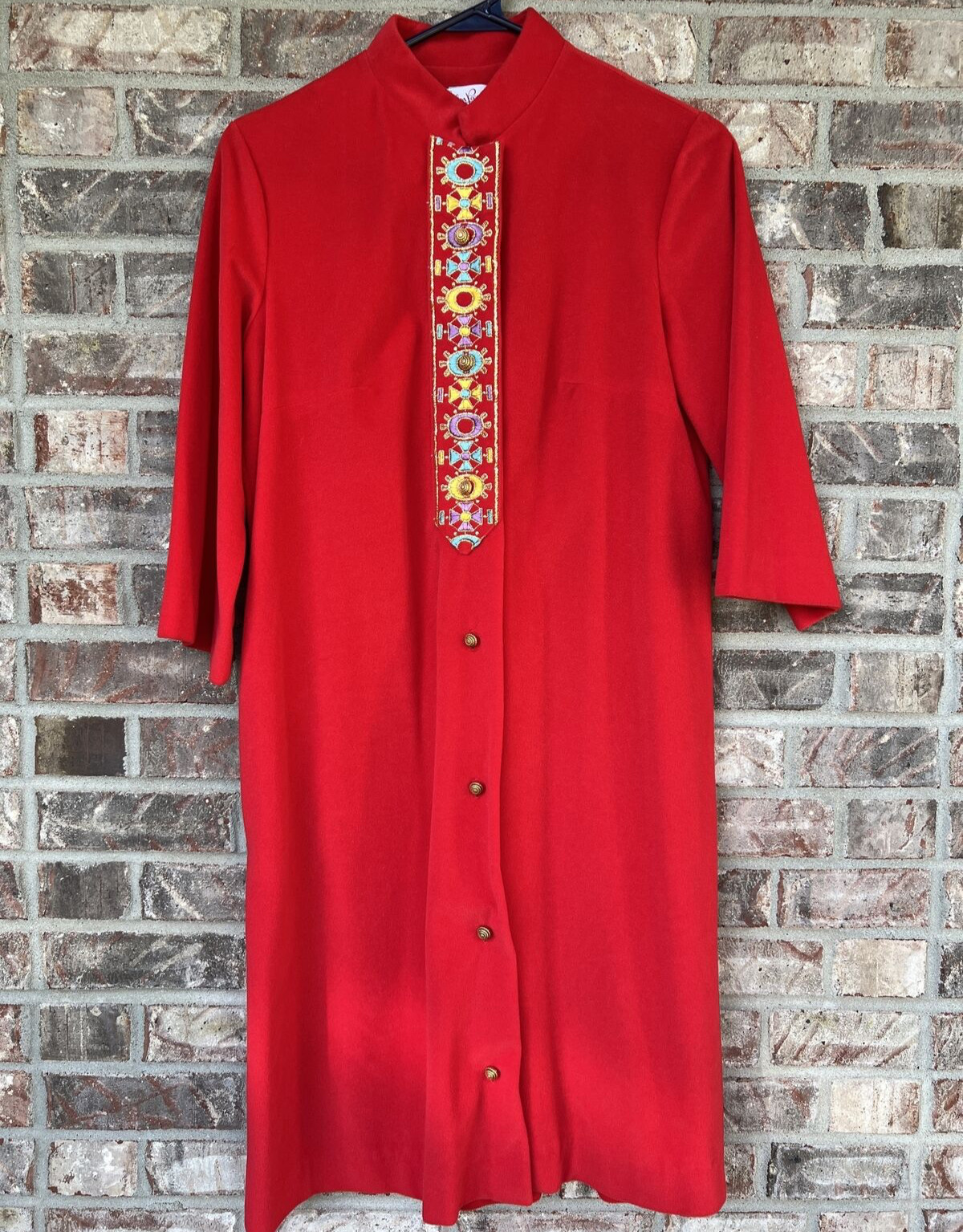 VTG 60&rsquo;s UNION MADE Evelyn Pearson SMALL Felt Robe Velvet Asian Housecoat Dress