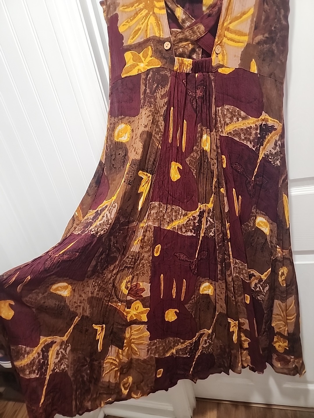 Vtg 90s Y2K Jasmine by KVM Button Front Crinkle Dress Criss Cross Back Sz Med