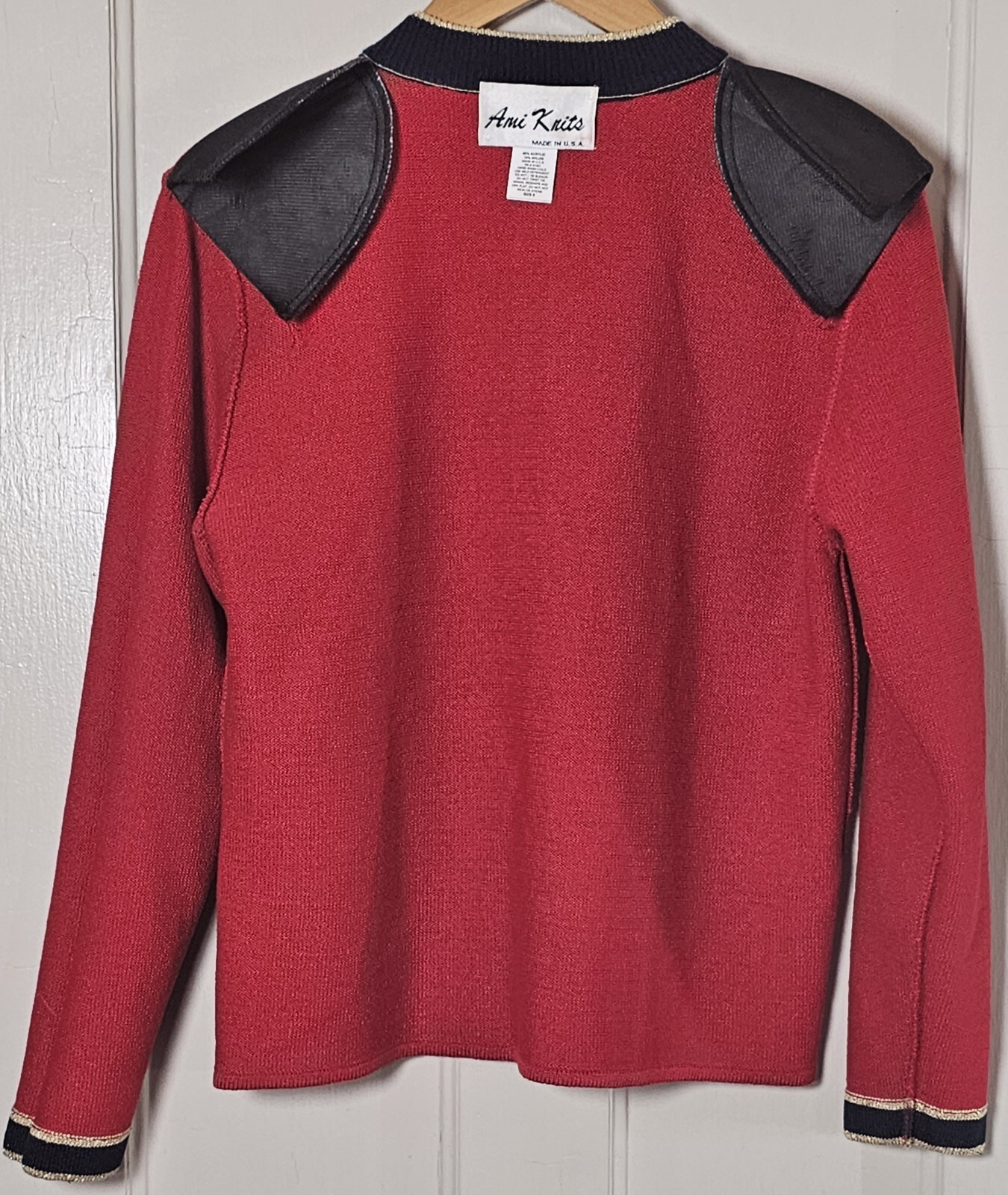 VTG Sweater Blazer Ami Knits Size 6 Red Gold Button X-mas Glam Mob Wife Holiday
