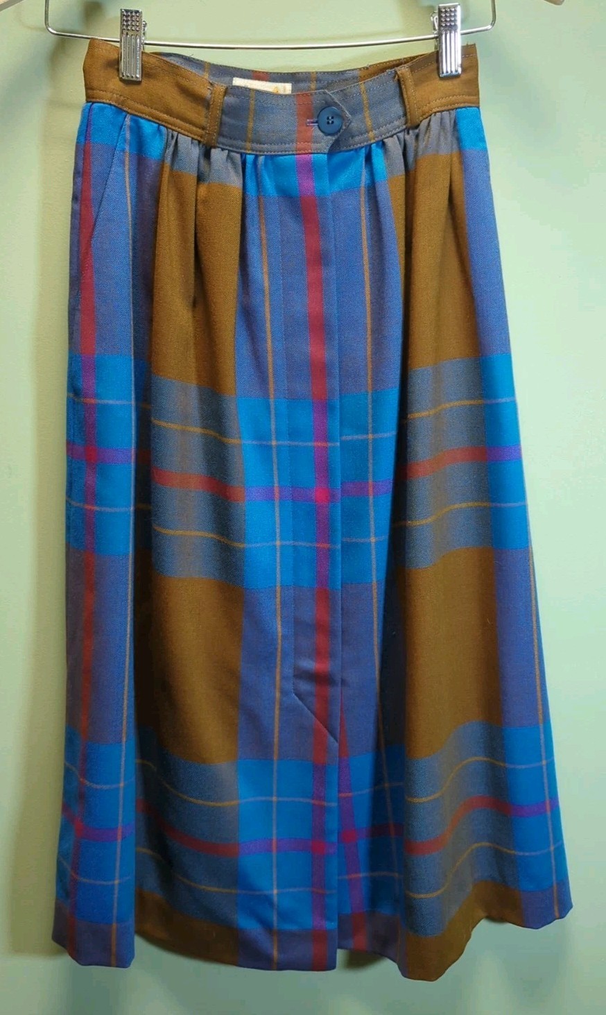 Vtg Madras Plaid Liz Claiborne Midi Pleated Classic Preppy Wool Skirt Sz 4P USA